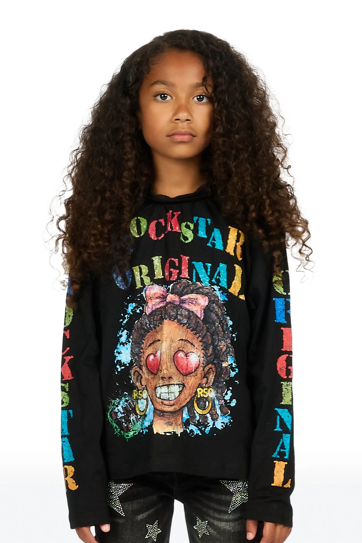 Girls Jaggy Black Long Sleeve Graphic T-Shirt