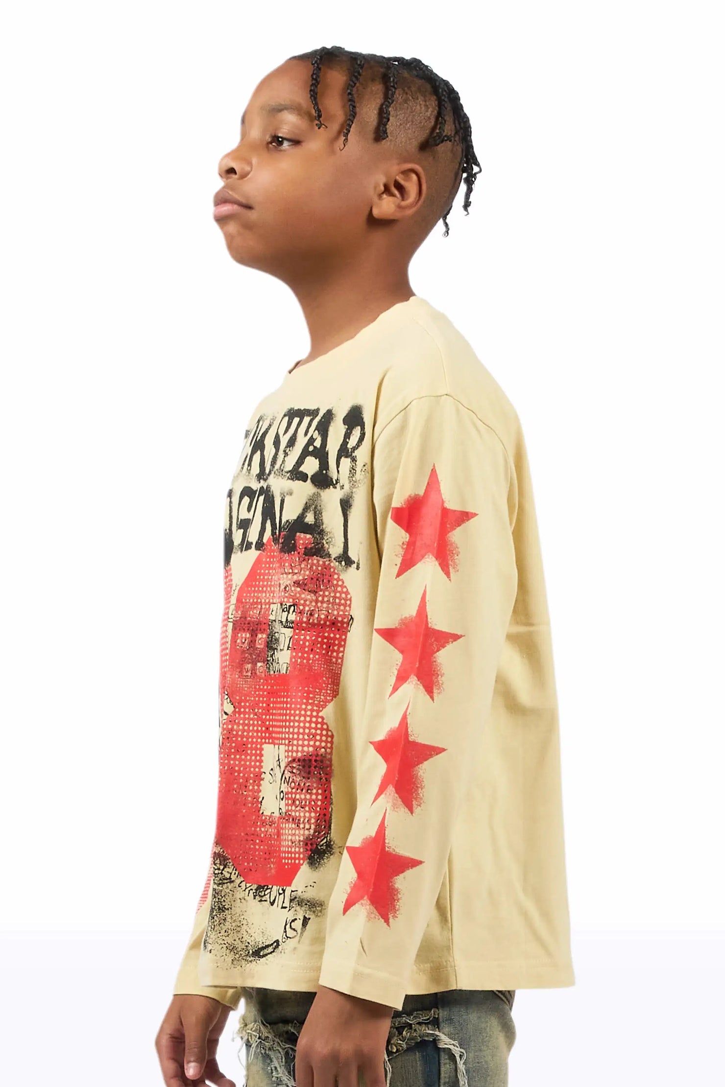 Boys Rhett Beige Long Sleeve Graphic T-Shirt