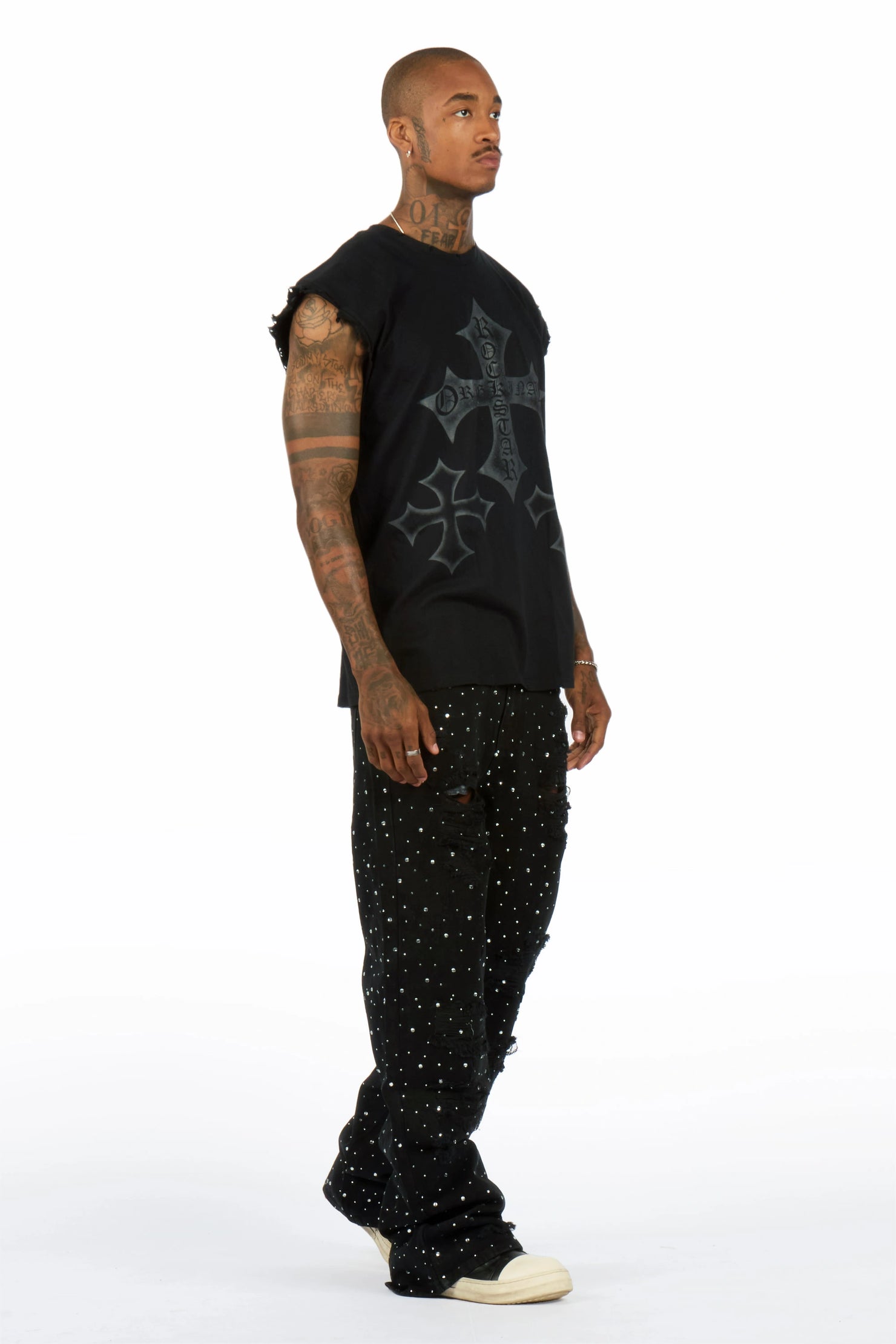 Iden Black Rhinestone Baggy Fit Jean