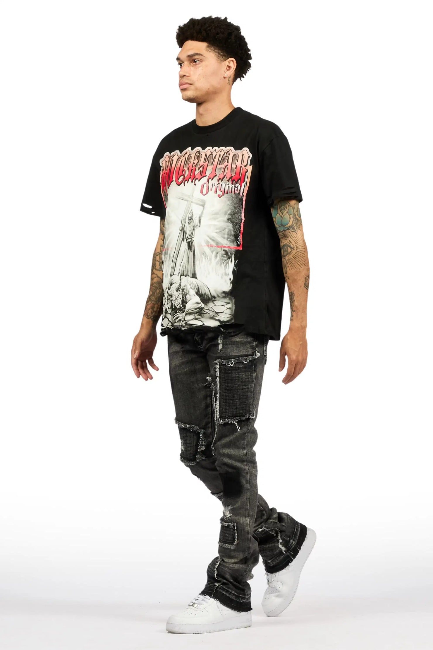 Raglord Dark Grey Stacked Flare Jean