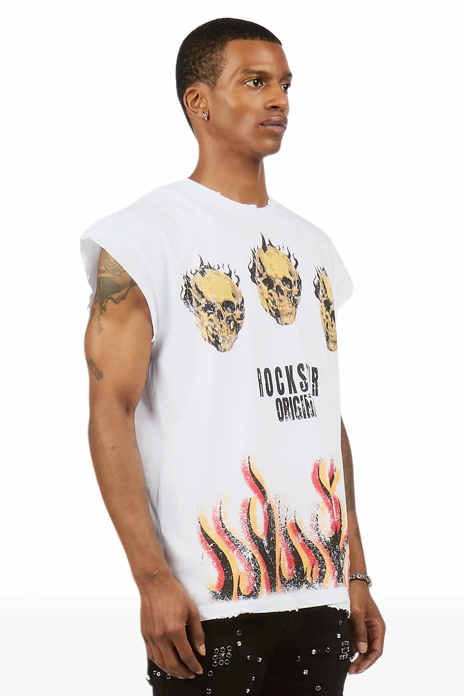 Maezar White Cut off Tee