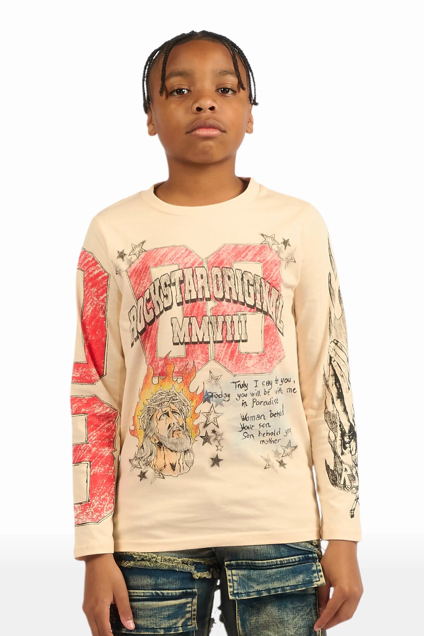 Boys Jesus Crayon Sand Long Sleeve Graphic T-Shirt