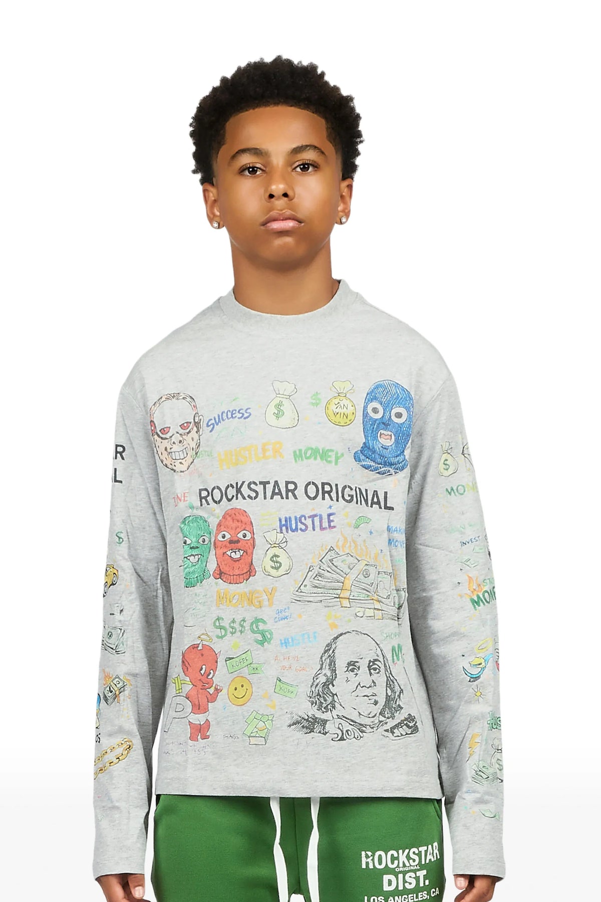 Boys Raxor Heather Grey Long Sleeve Graphic T-Shirt
