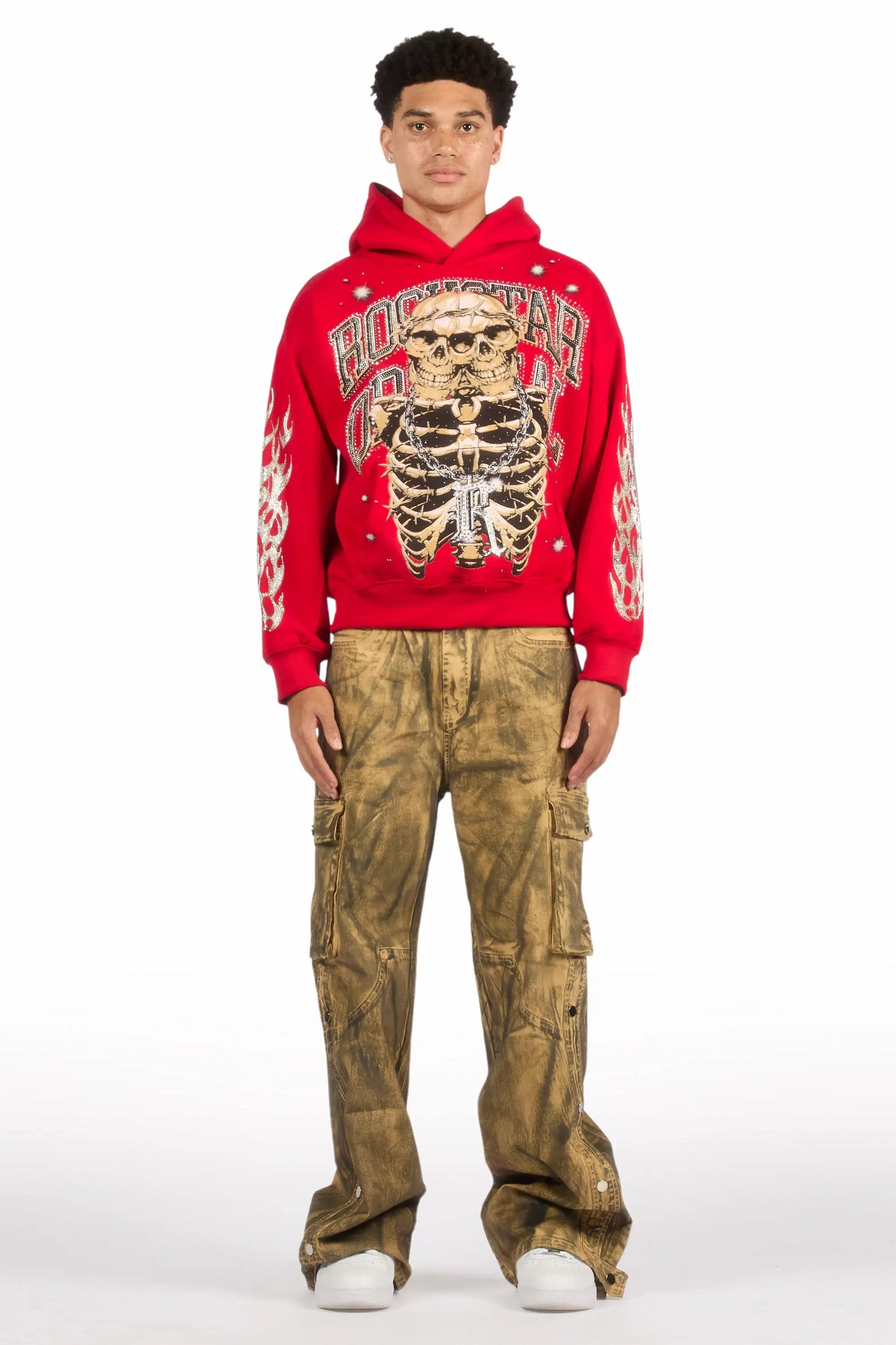 Kuiper Beige Oil Wash Baggy Cargo Flare Jean