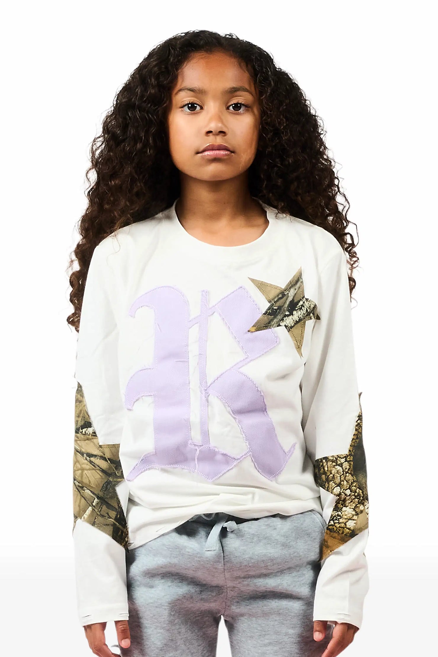 Girls Delgera White/Lavender L/S T-Shirt