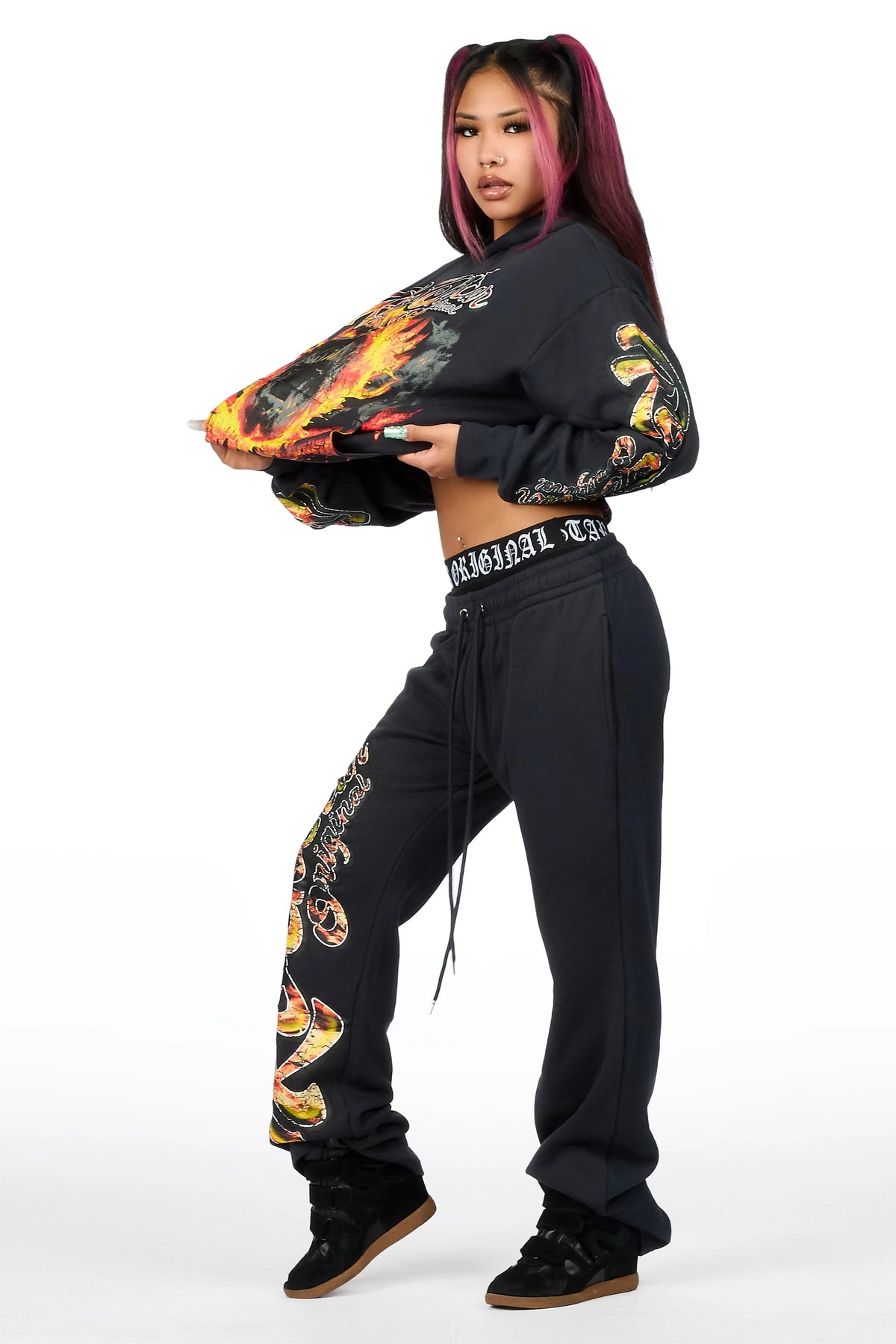 Taliyah Charcoal Graphic Baggy Fit Track Set