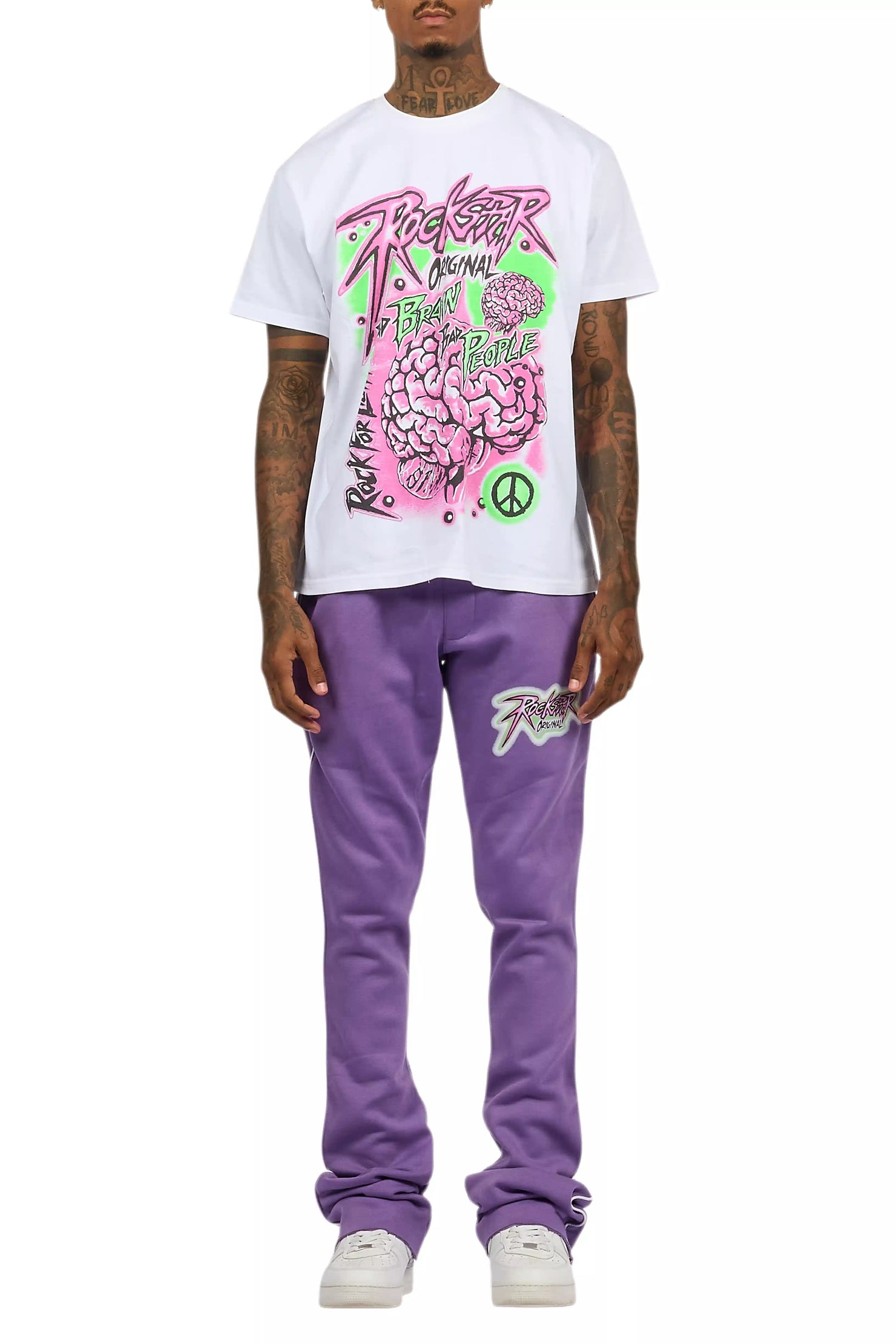 Braindead Purple/White T-Shirt/Stacked Track Set