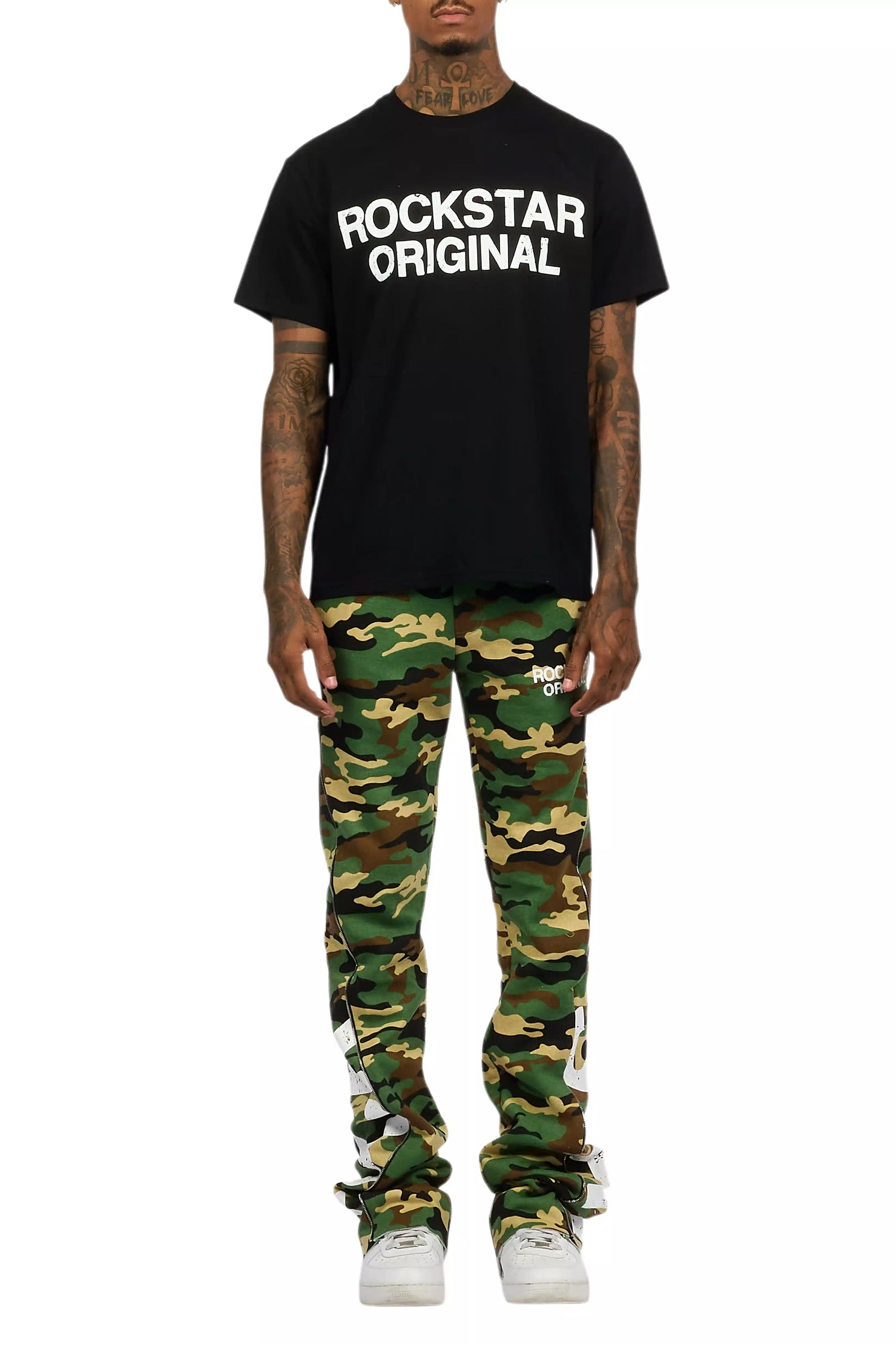 Deniska Camo T-Shirt/Baggy Stacked Flare Track Set