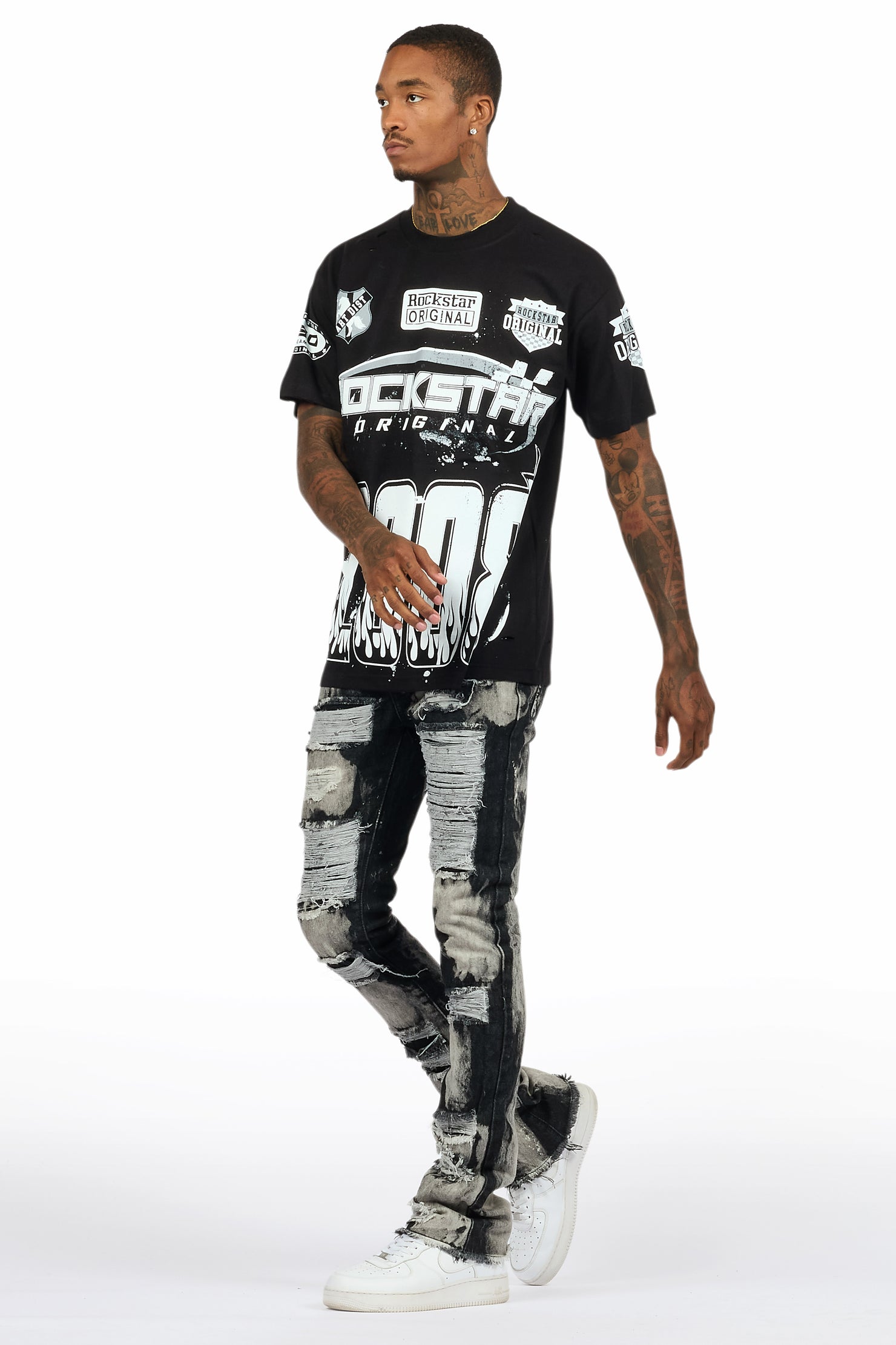 Amos Black T-Shirt/Stacked Flare Jean Bundle
