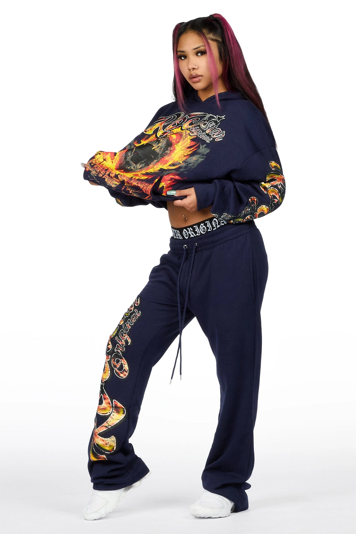 Taliyah Navy Graphic Baggy Fit Track Set