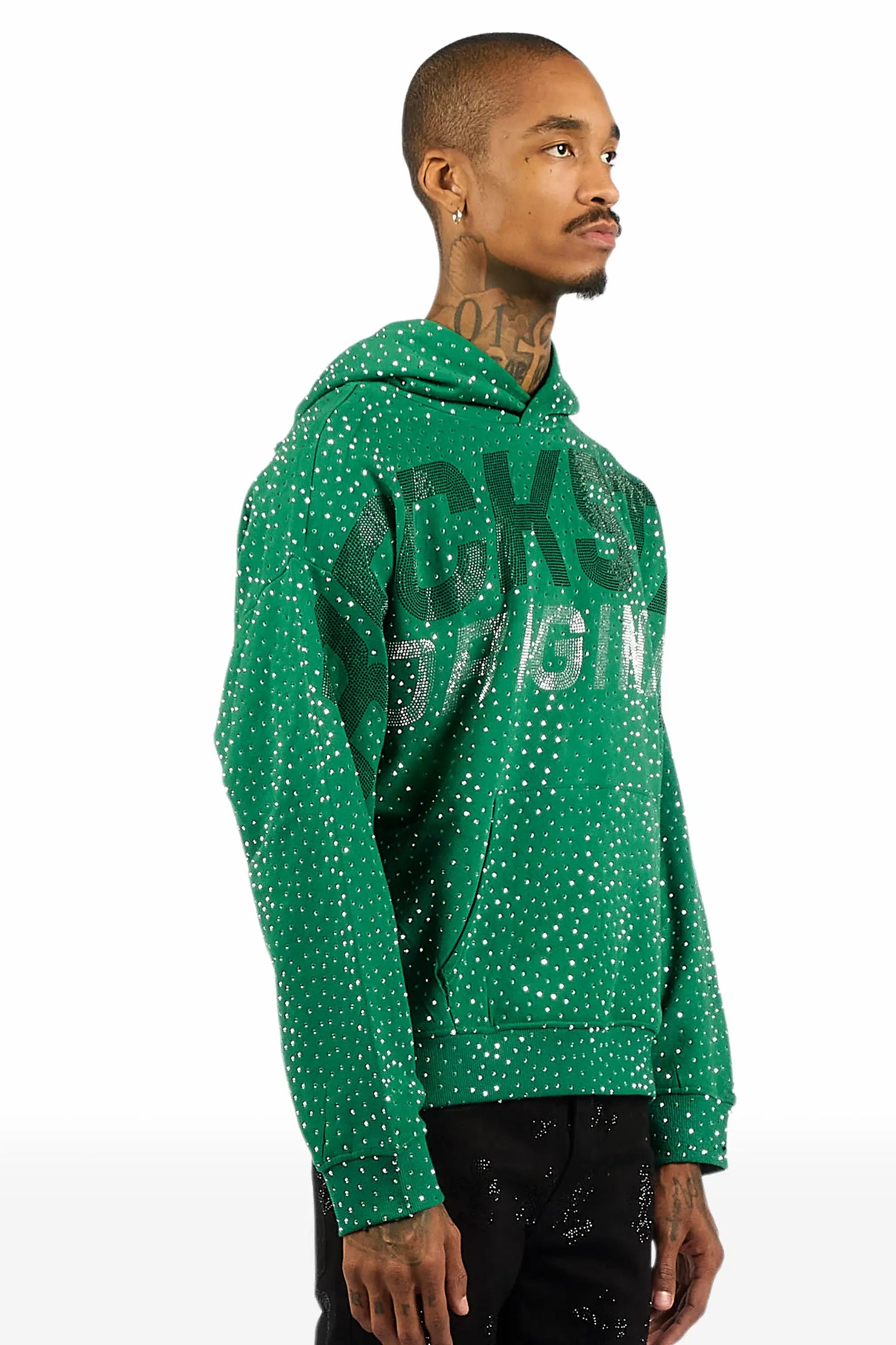 Iceout Green Rhinestone Oversized Hoodie