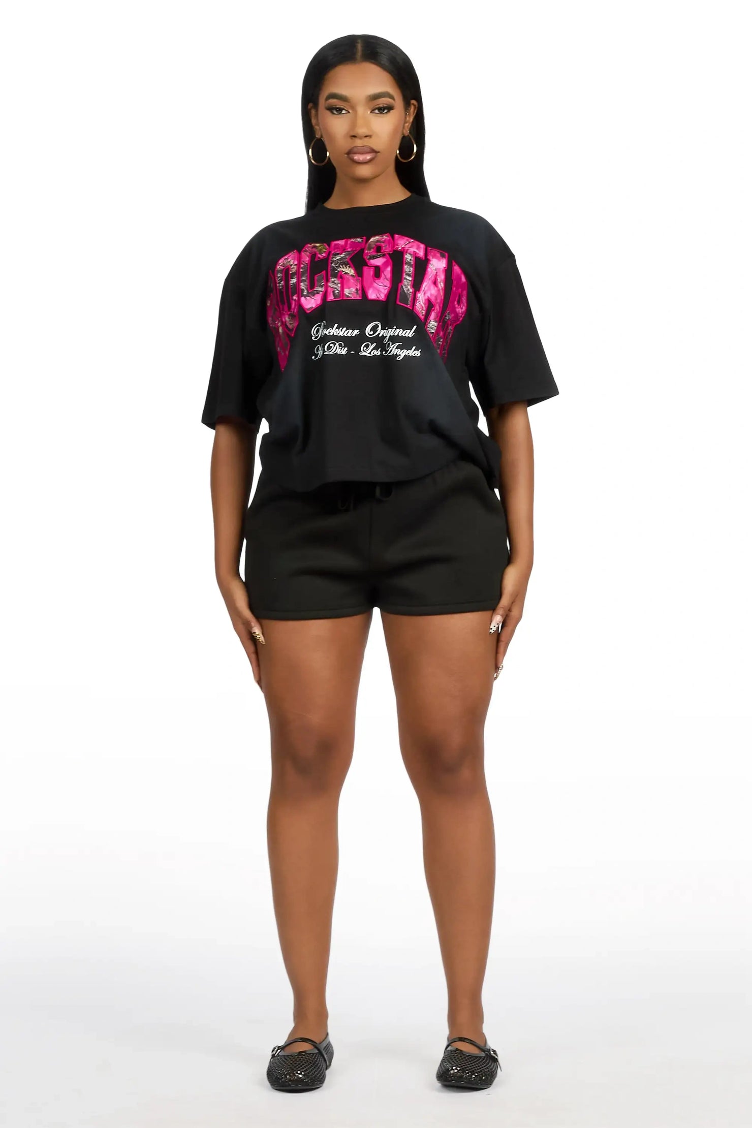 Leyna Black Boxy Crop Tee Shirt