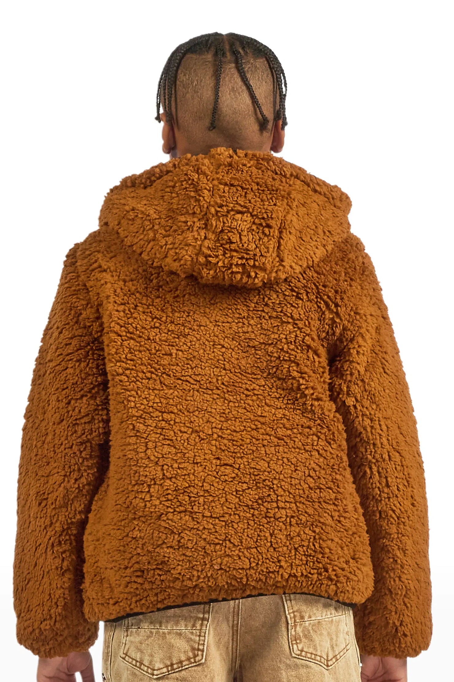 Boys Daegan Black/Brown Reversible Fur Puffer Jacket