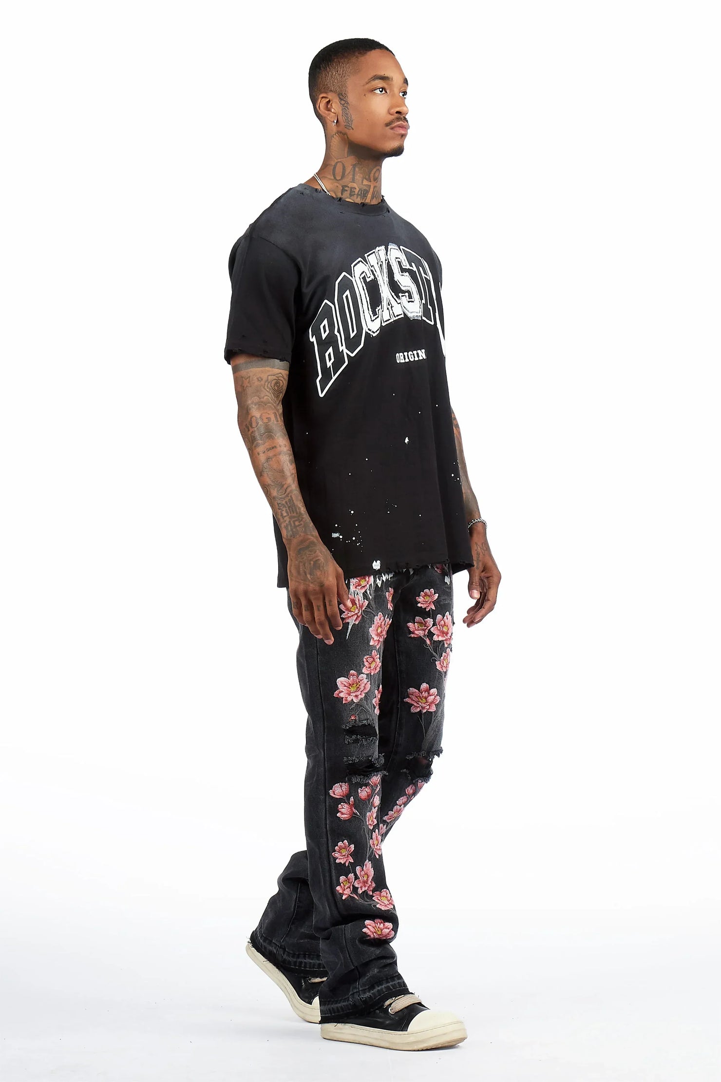 Folor Dark Grey Stacked Flare Jean