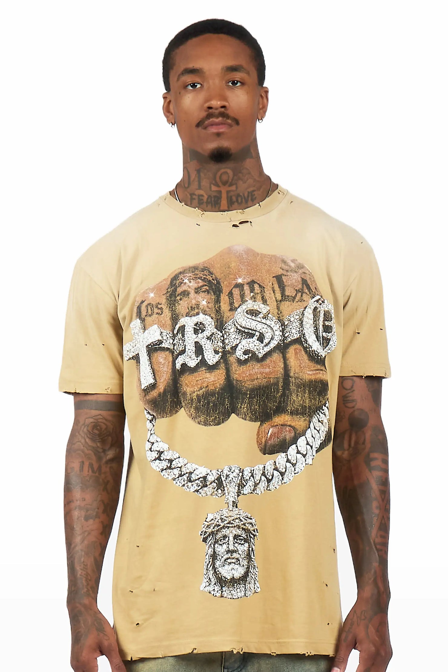 Echo Beige Oversized Graphic T-Shirt