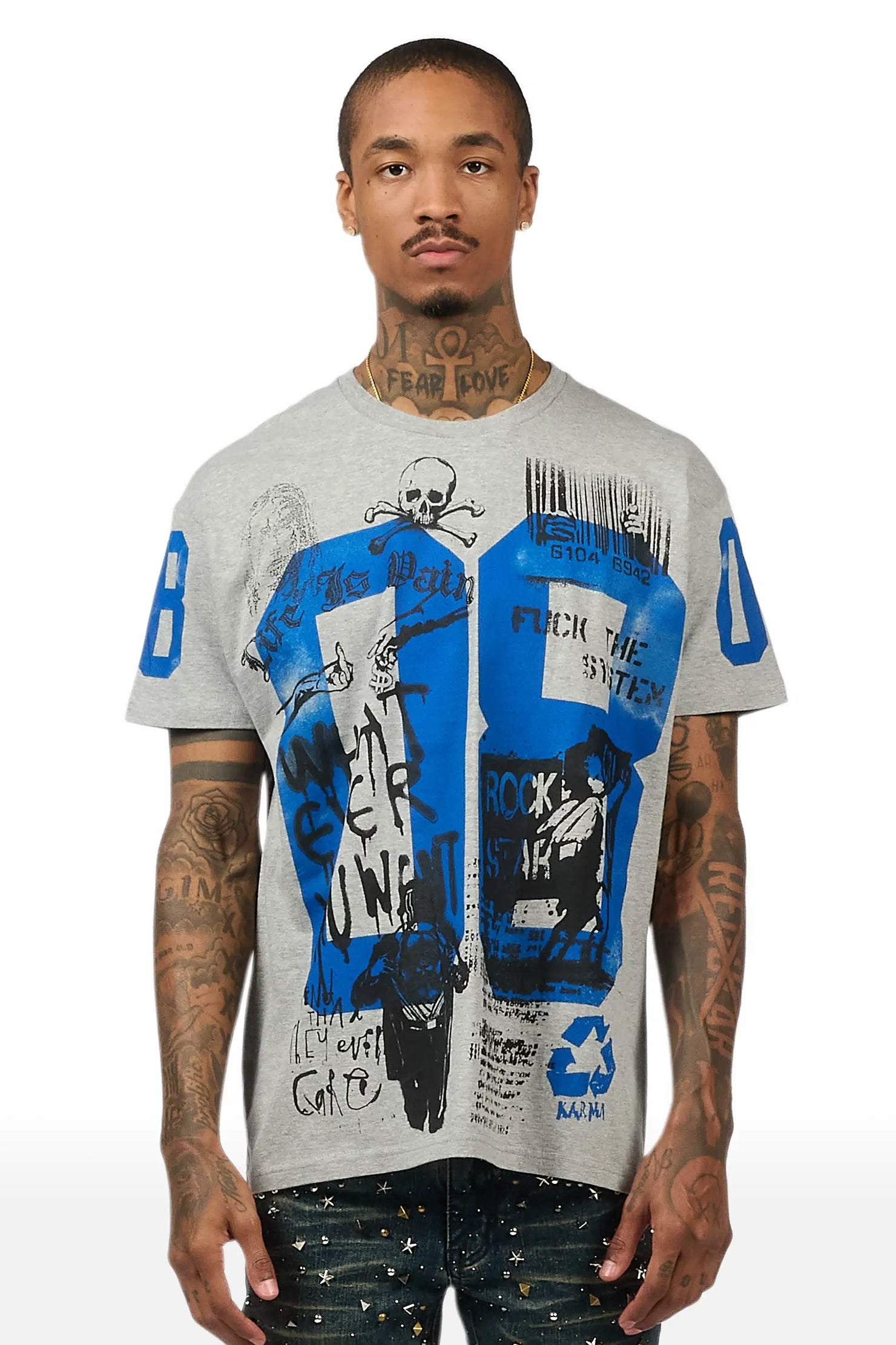 Grill 3.0 Heather Grey Oversized Graphic T-Shirt