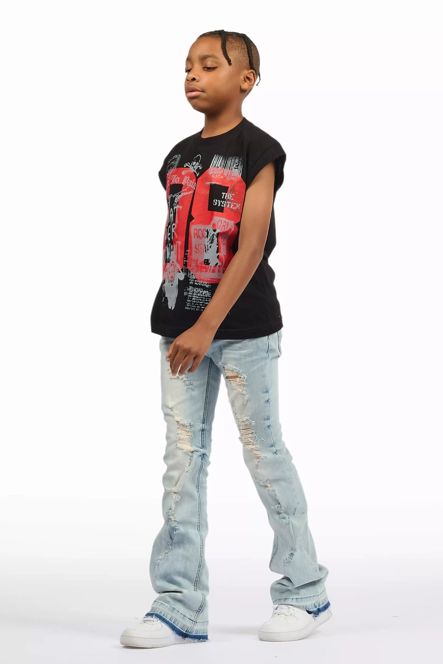 Boys Zahir Blue Slim Stacked Flare Jean