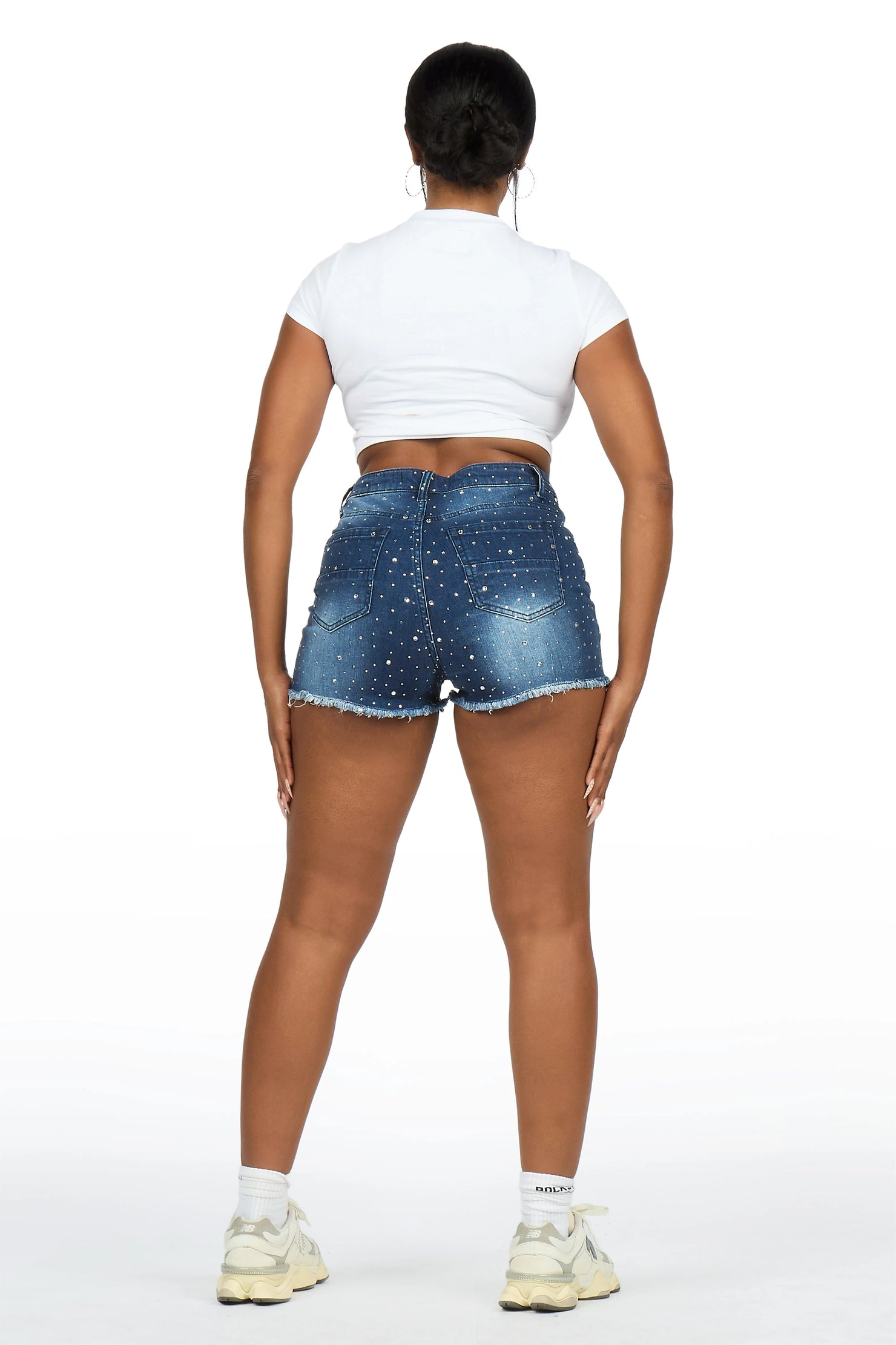 Kelle Dark Wash Rhinestone Booty Short