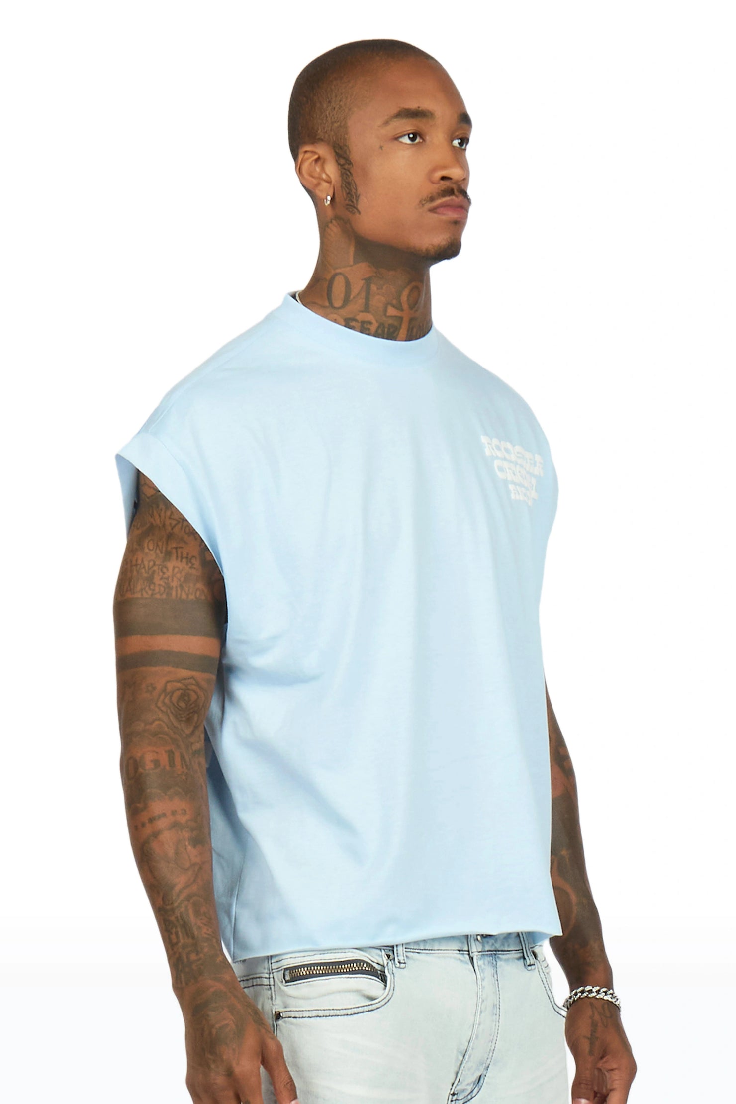 Plot Baby Blue Cut Sleeve Tee