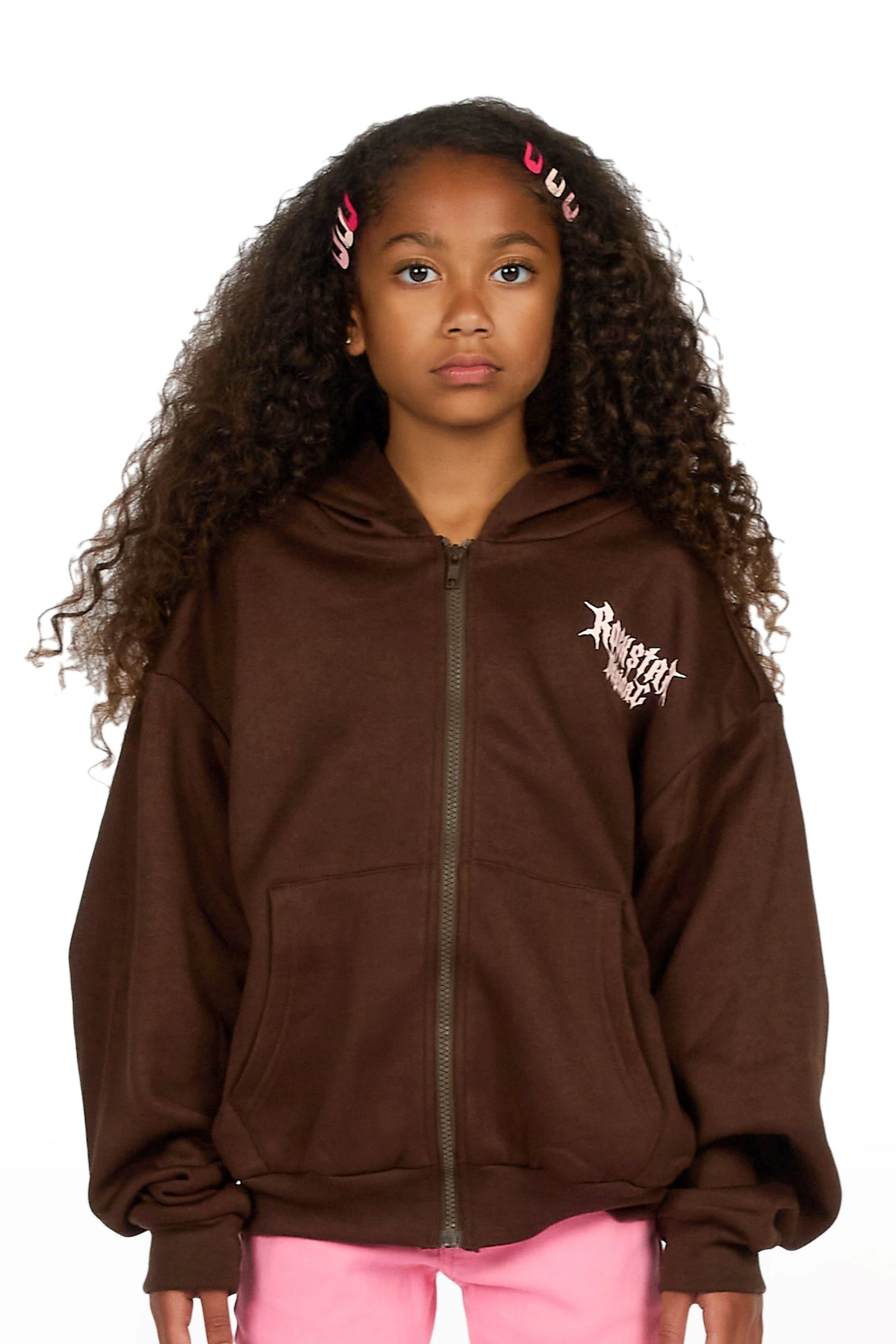 Girls Twinkle 2.0 Cocoa/Pink Zip Up Hoodie