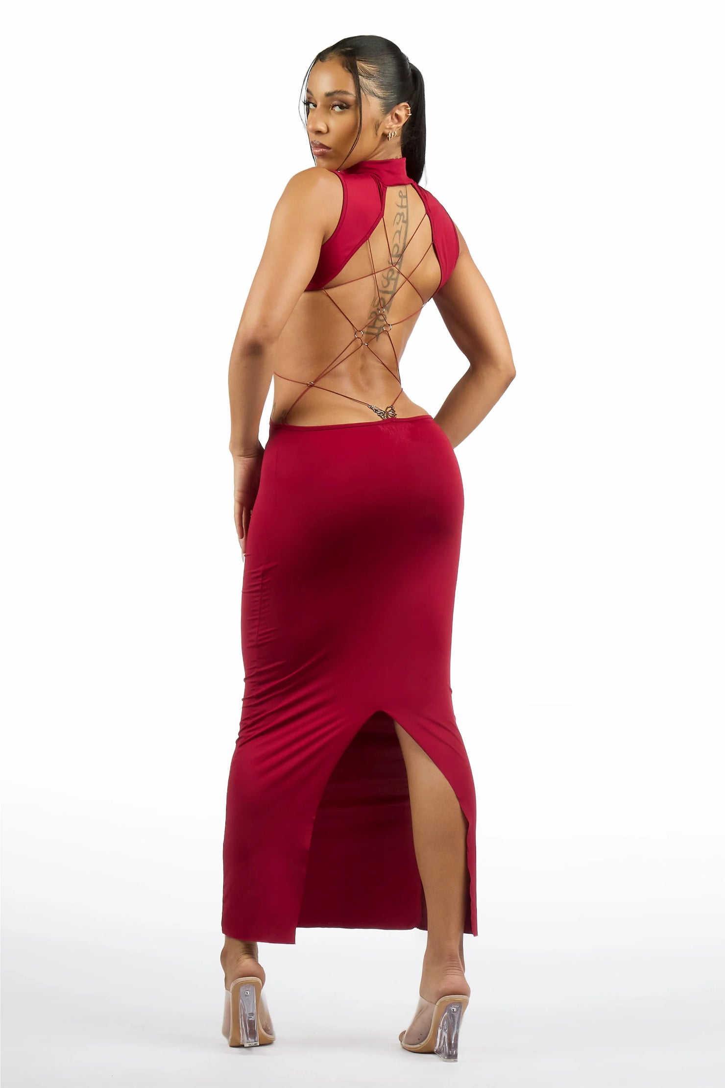 Lo-Fly Butterfly Back Burgundy Maxi Dress