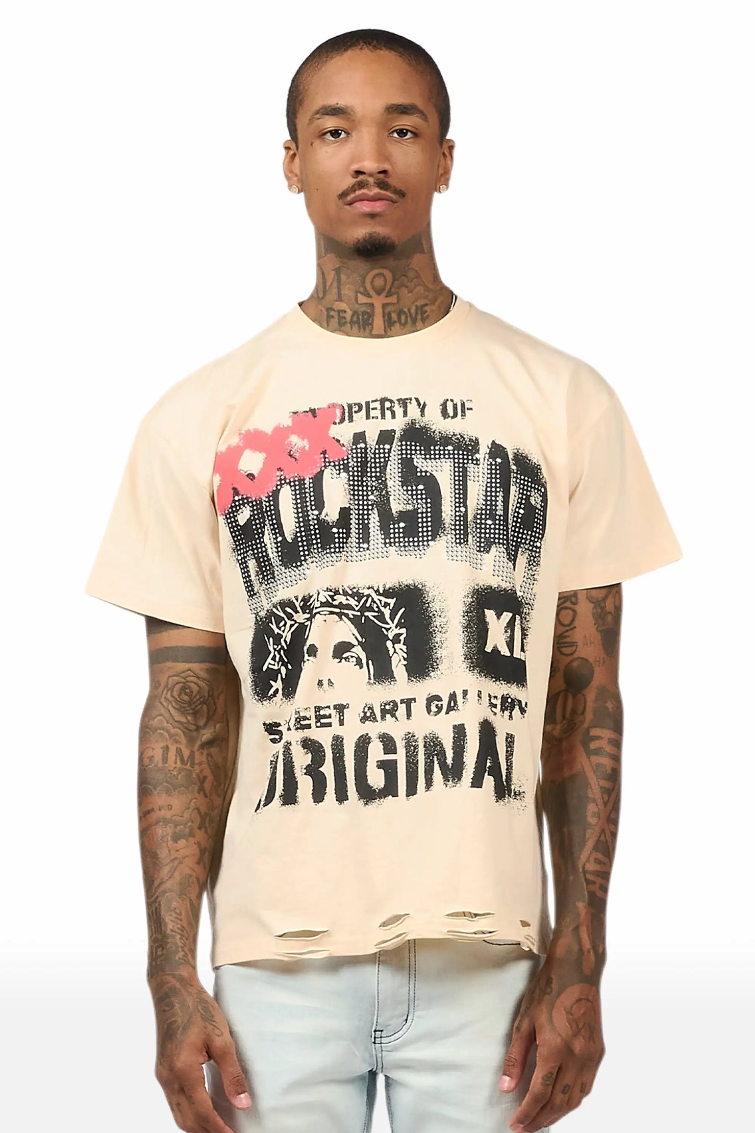 Kyo Beige Oversized Graphic T-Shirt
