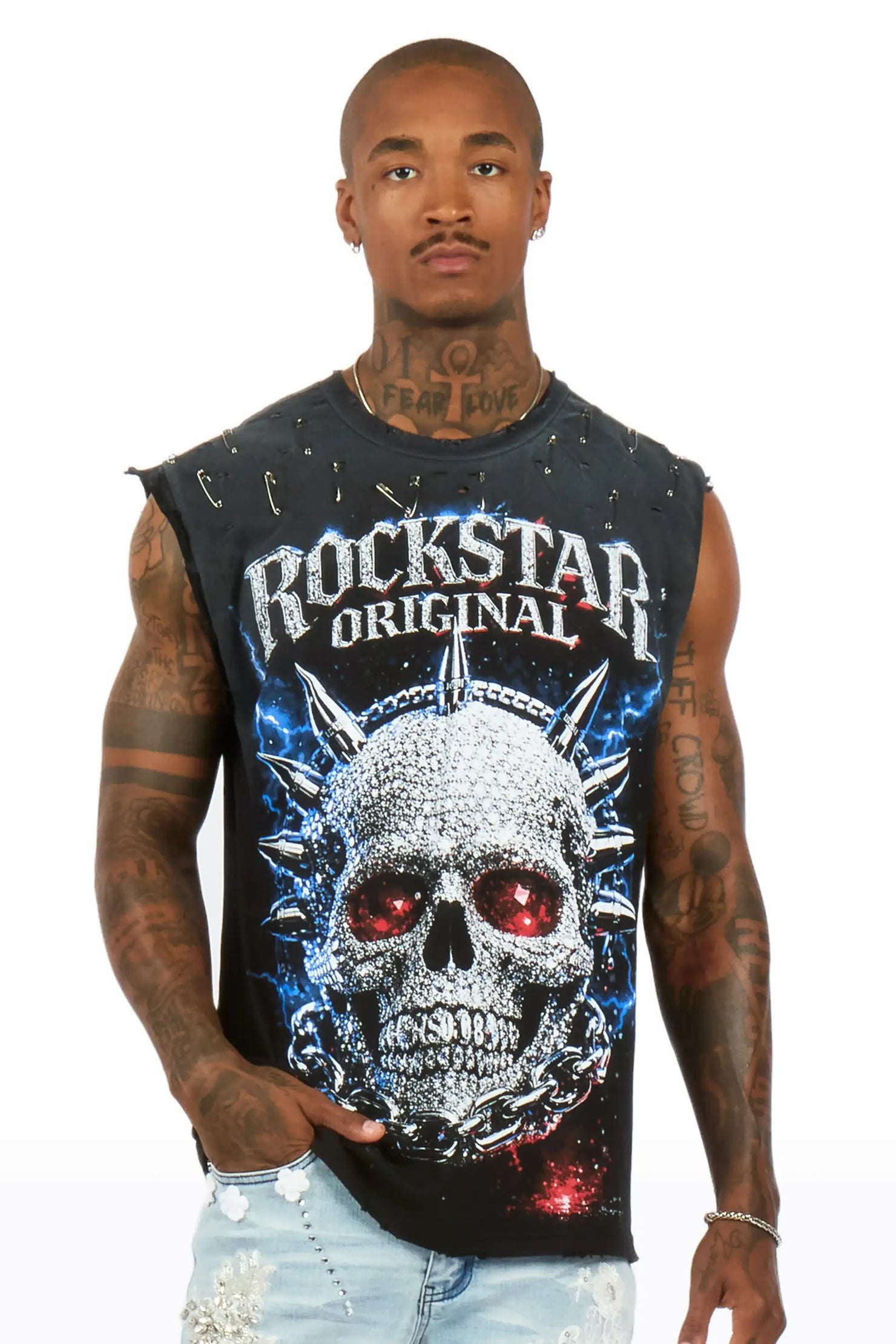 Demetrice Black Oversized Cut Off T-Shirt