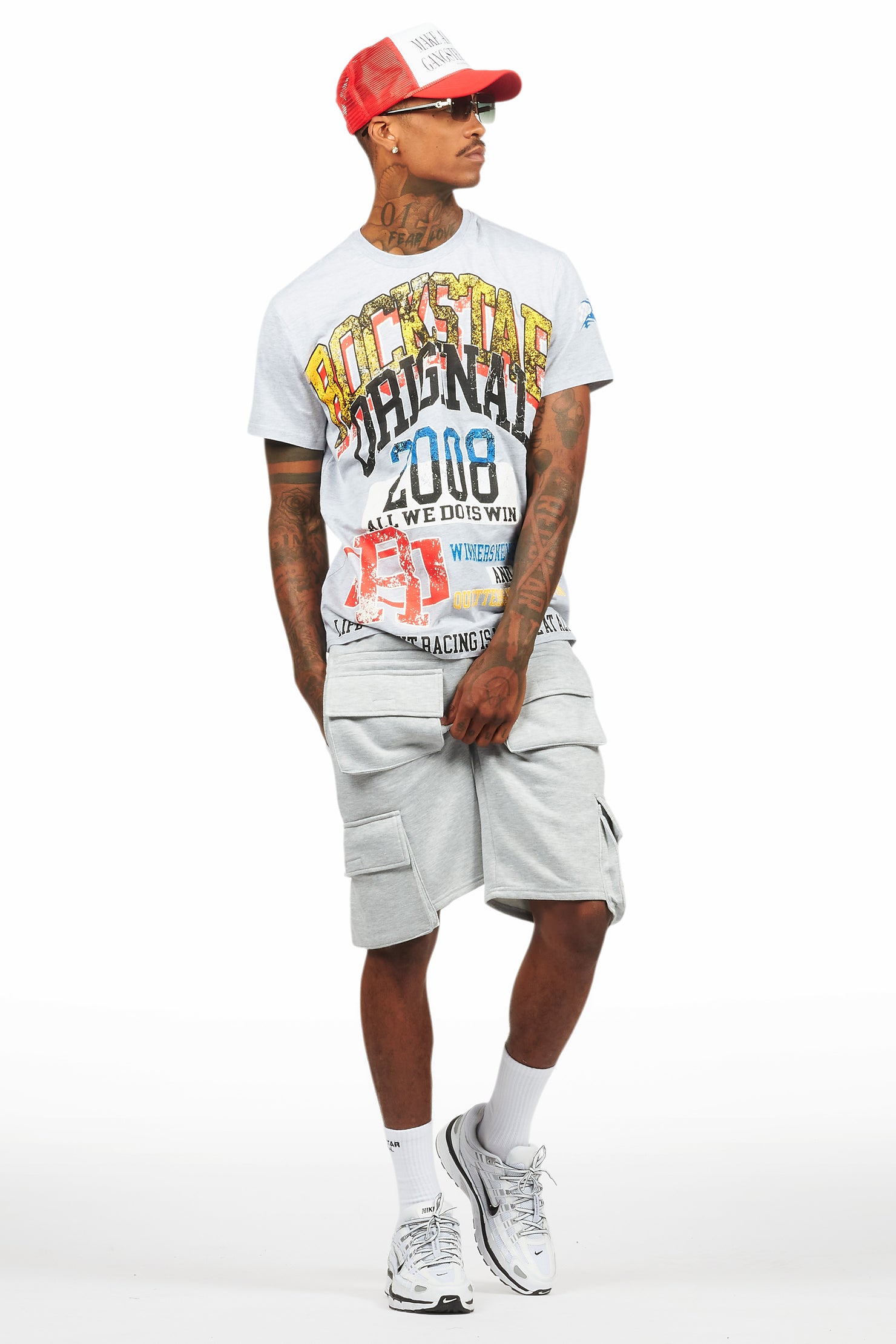 Colorful Race Heather Grey/Black T-Shirt Cargo Shorts Set
