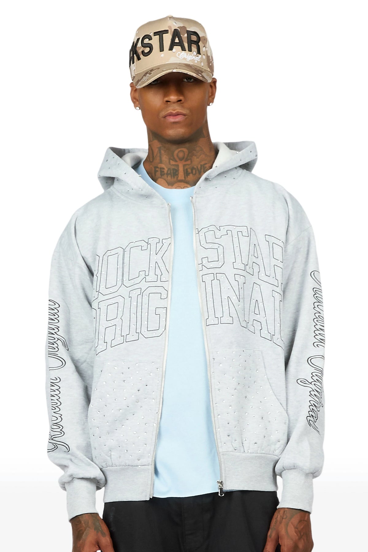 Dripped Heather Grey Rhinestone Hoodie