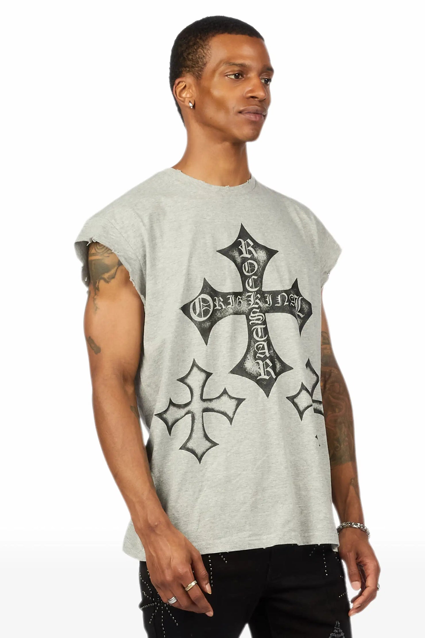Marizon Heather Grey Cut off Tee