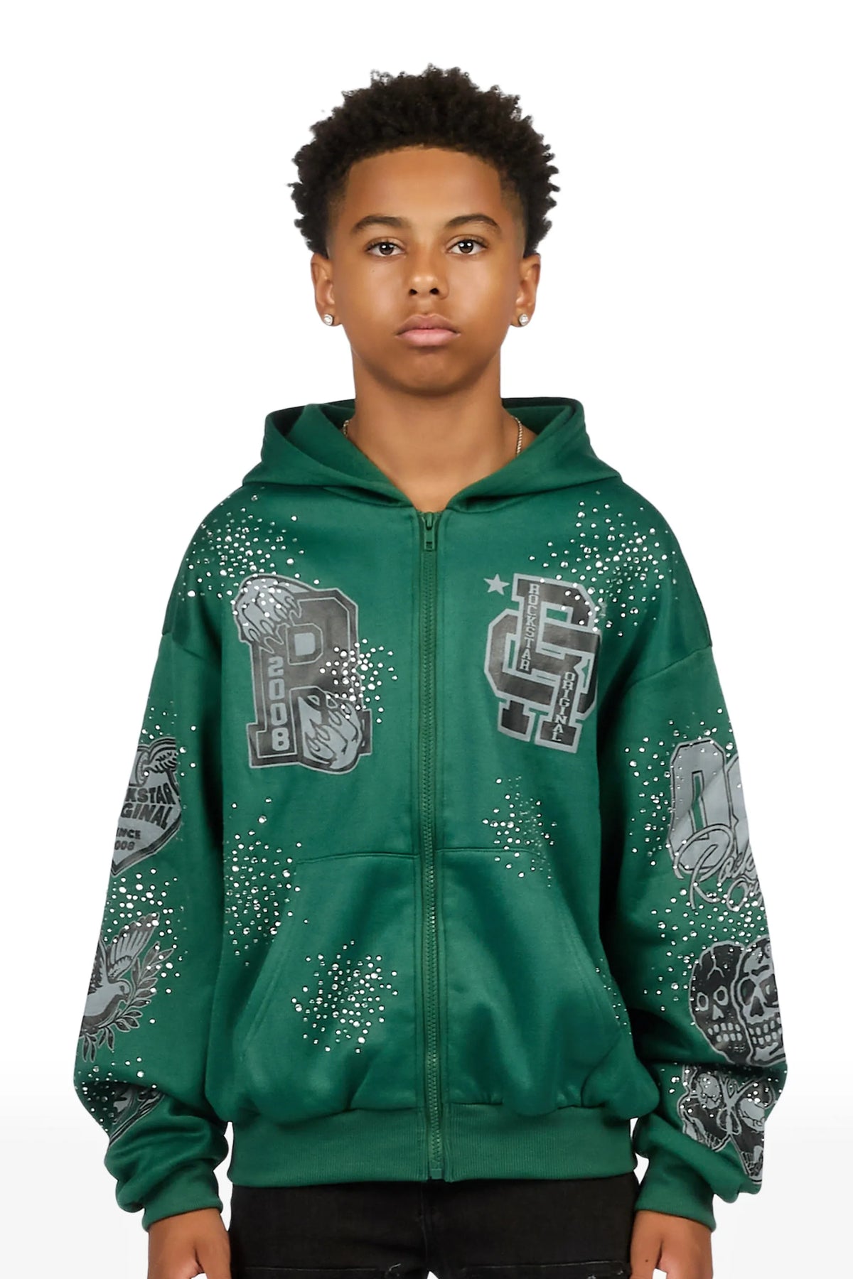 Boys Igor Green/Black Rhinestone Zip Up Hoodie