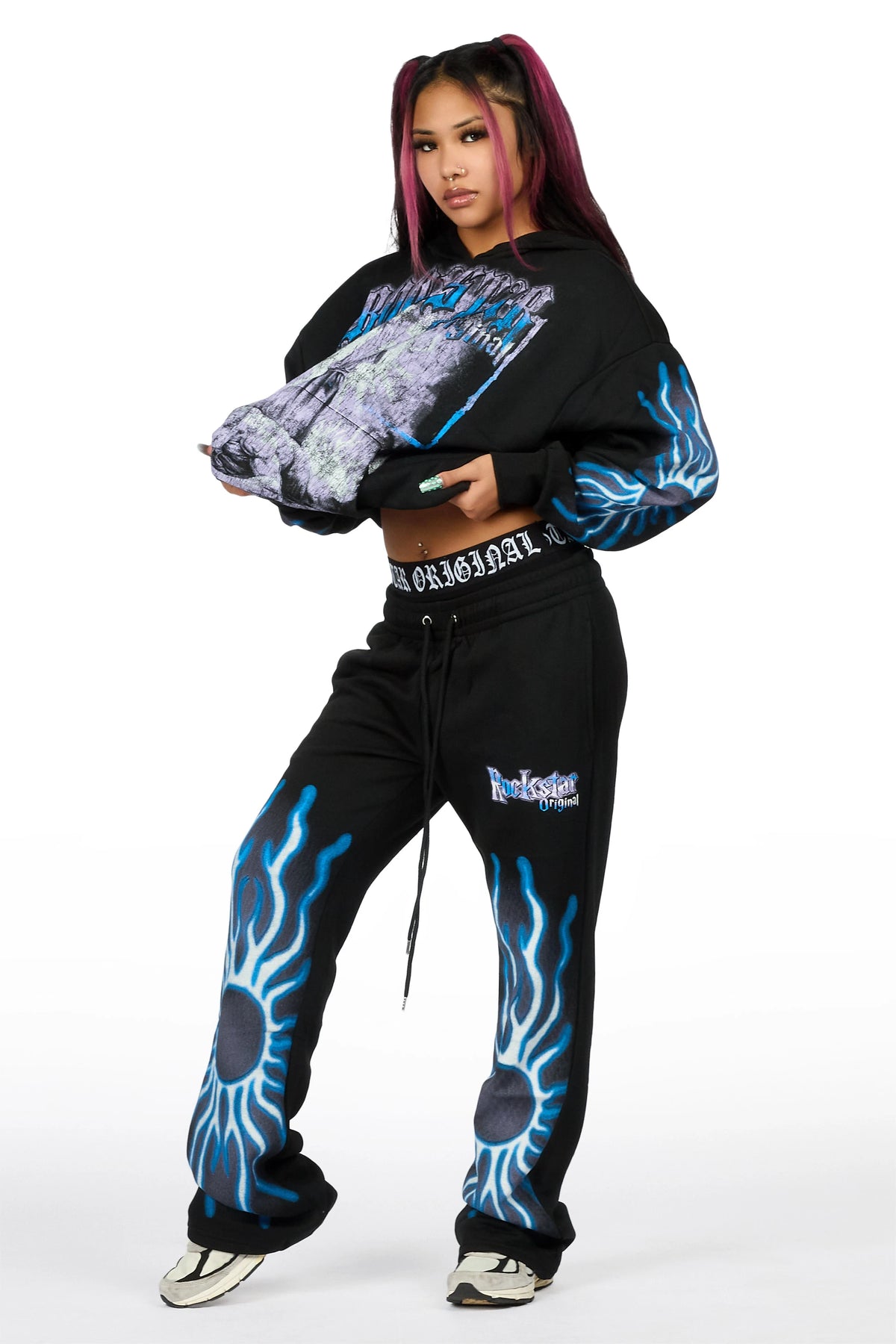 Xandria Black Graphic Baggy Fit Track Set