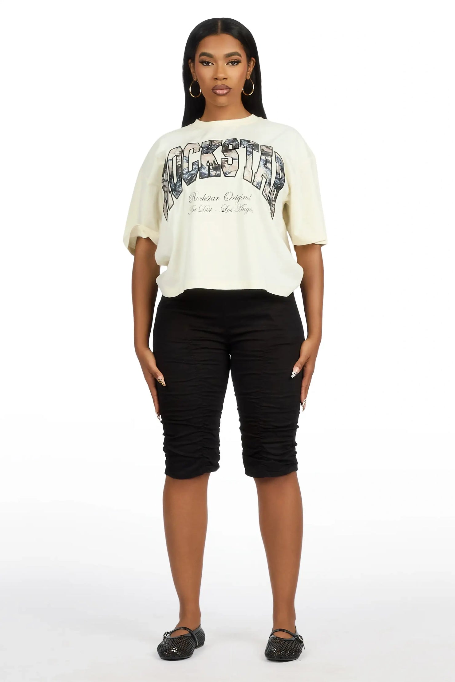 Leyna Beige Boxy Crop Tee Shirt