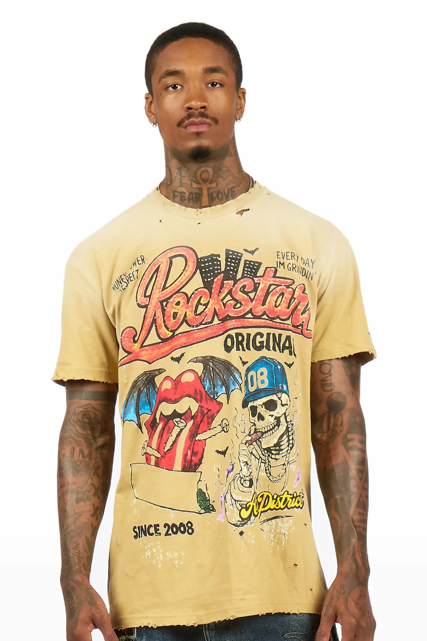 Batts Beige Oversized Graphic T-Shirt