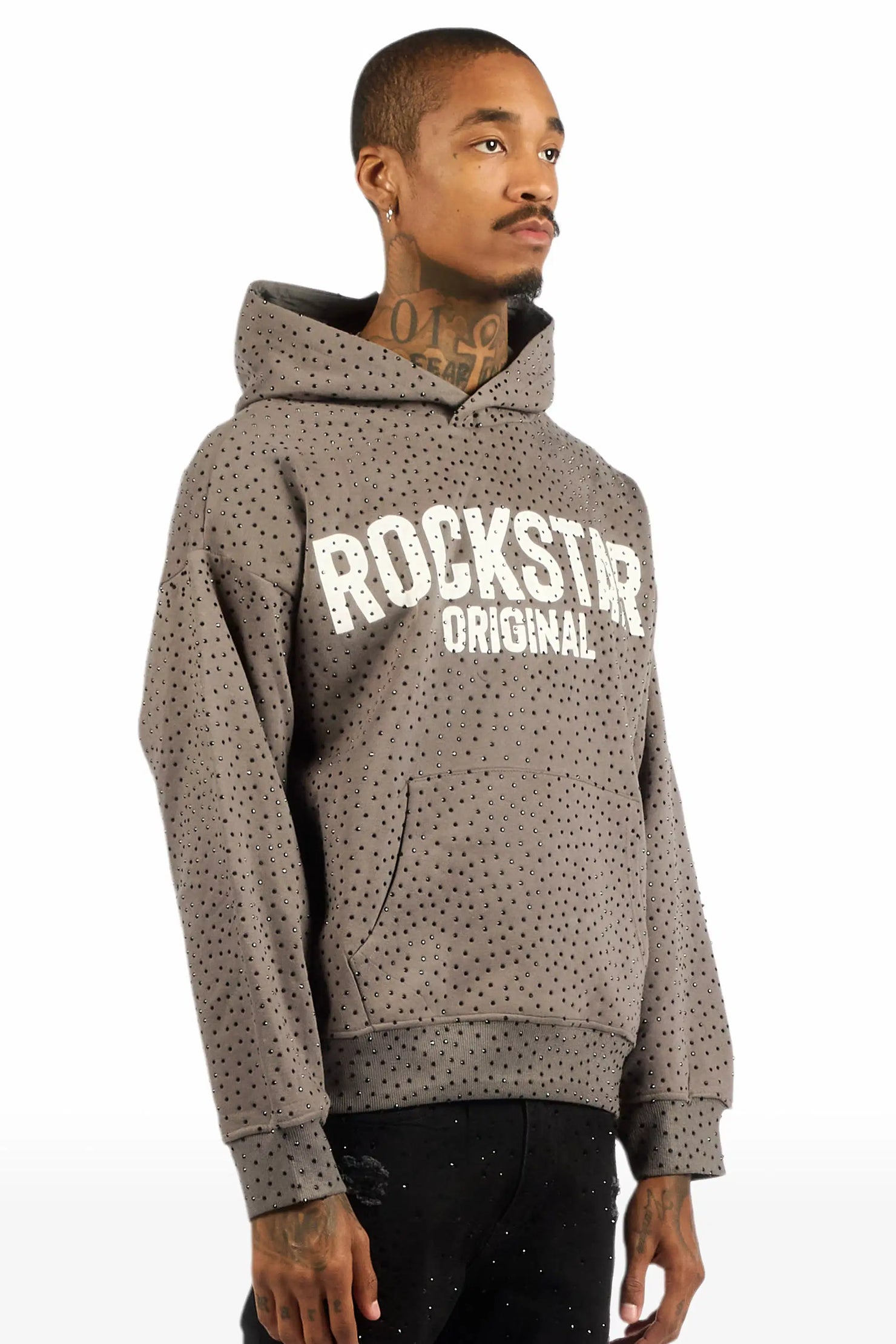 Crystiq Charcoal/White Rhinestone Oversized Hoodie