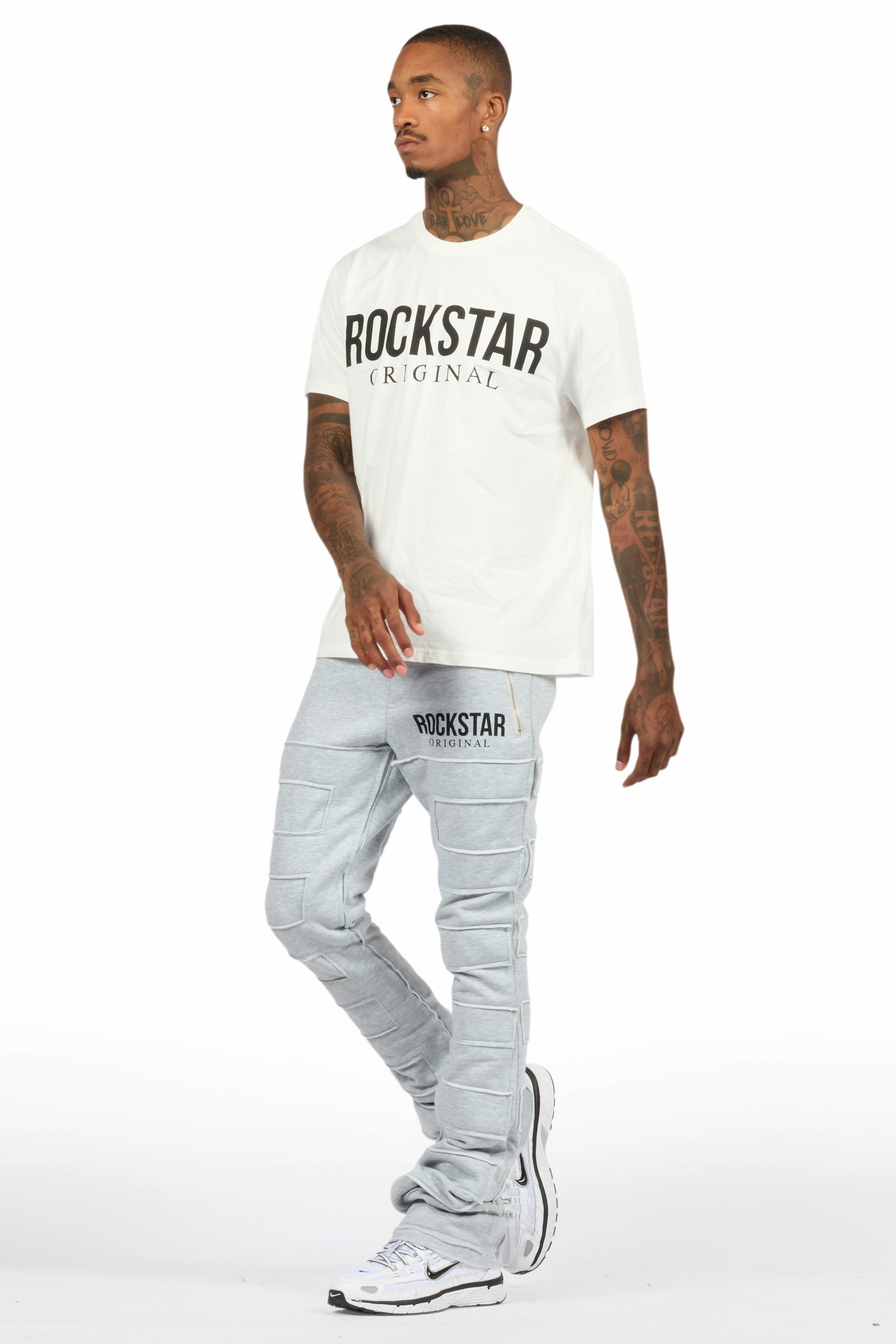 Emilio Heather Grey T-Shirt/Stacked Flare Track Set