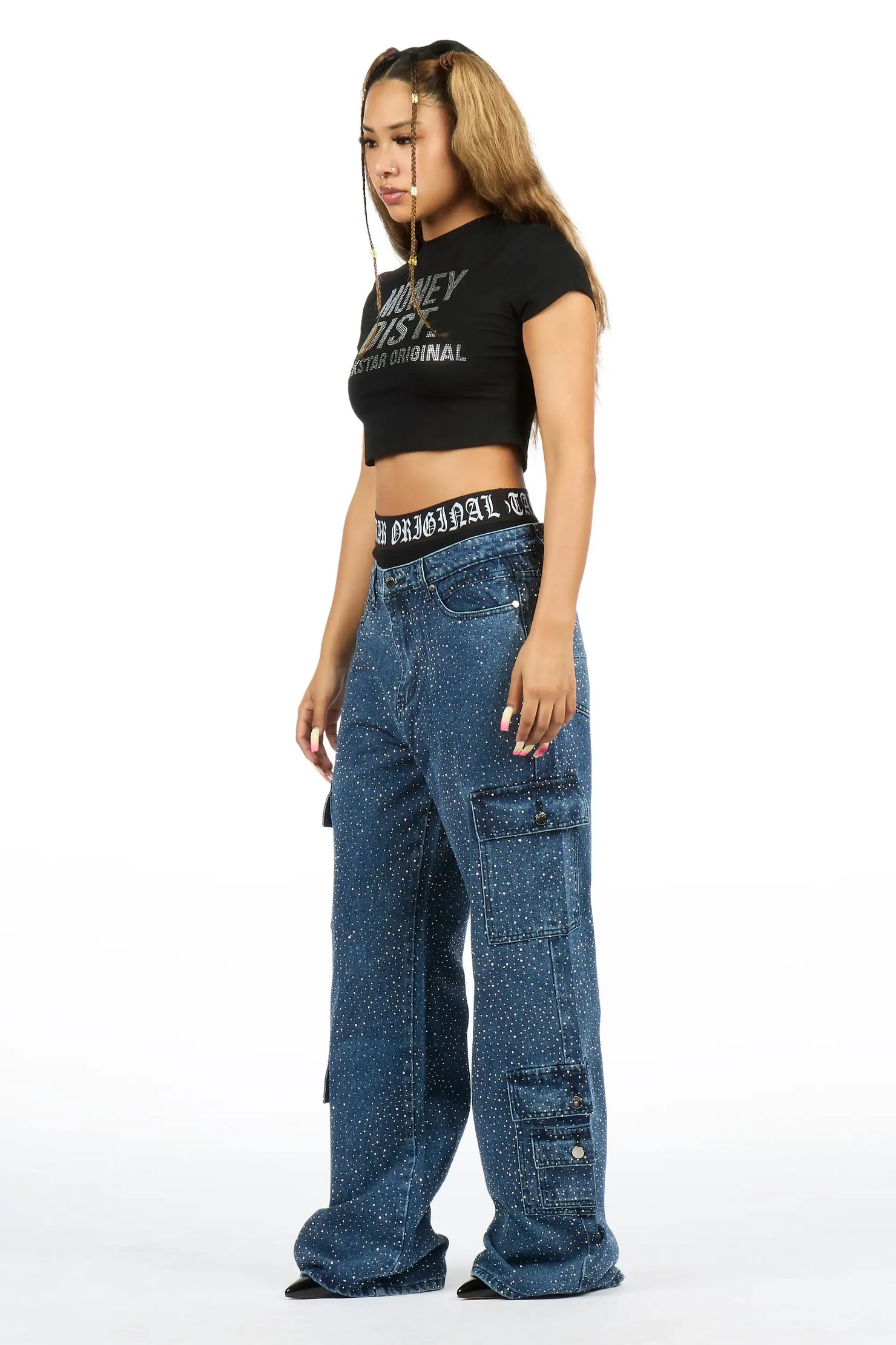 Dominika Blue Rhinestone Baggy Fit Jean