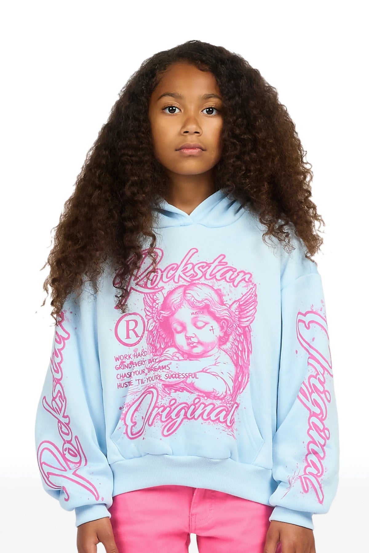 Girls Tyca Light Blue Graphic Hoodie