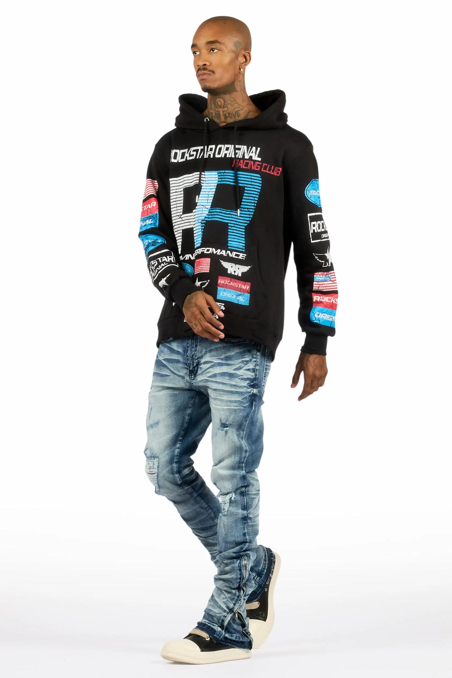 Jaymes Dark Blue Stacked Flare Jean