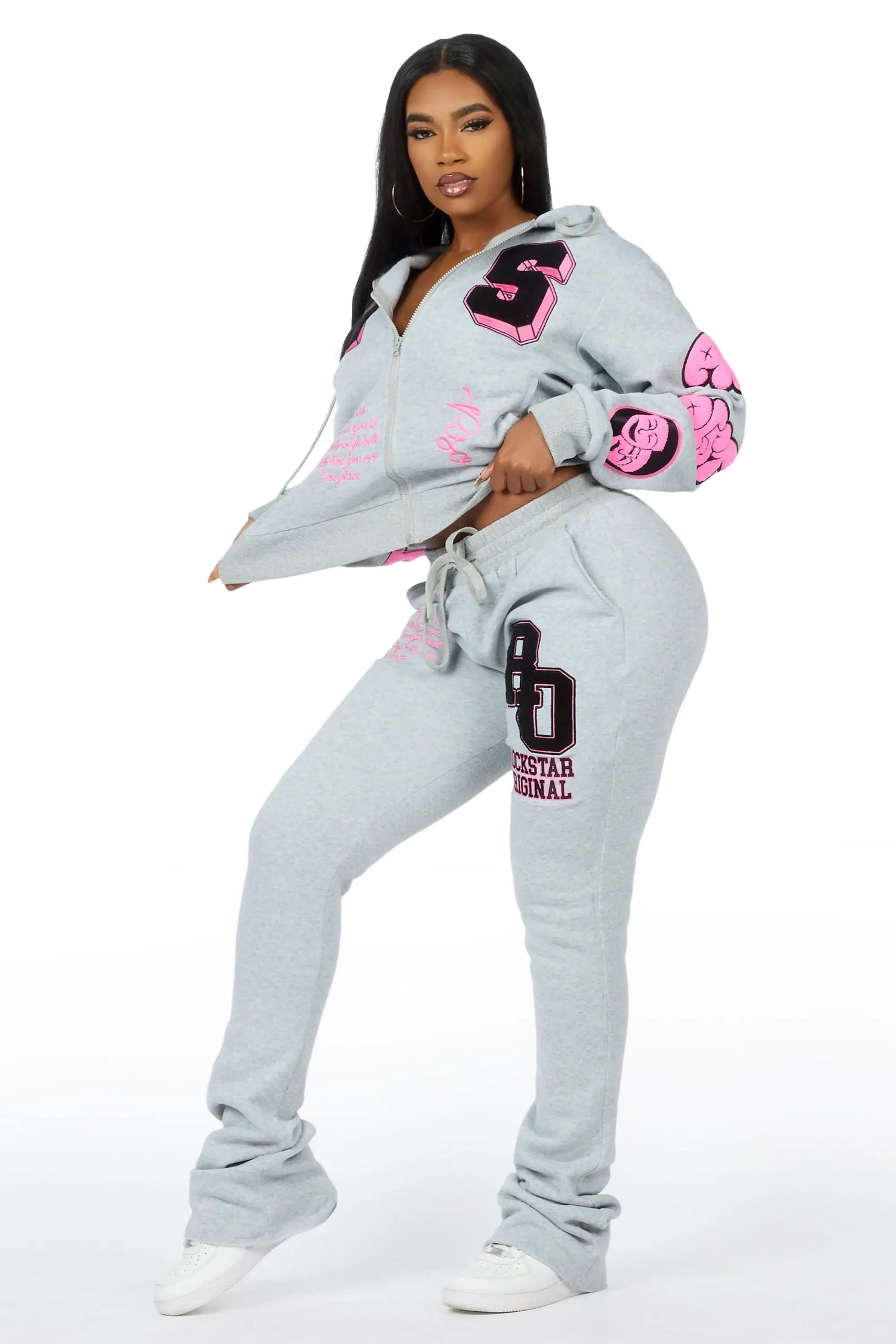 Leslee Grey/Pink Super Stacked Track Set
