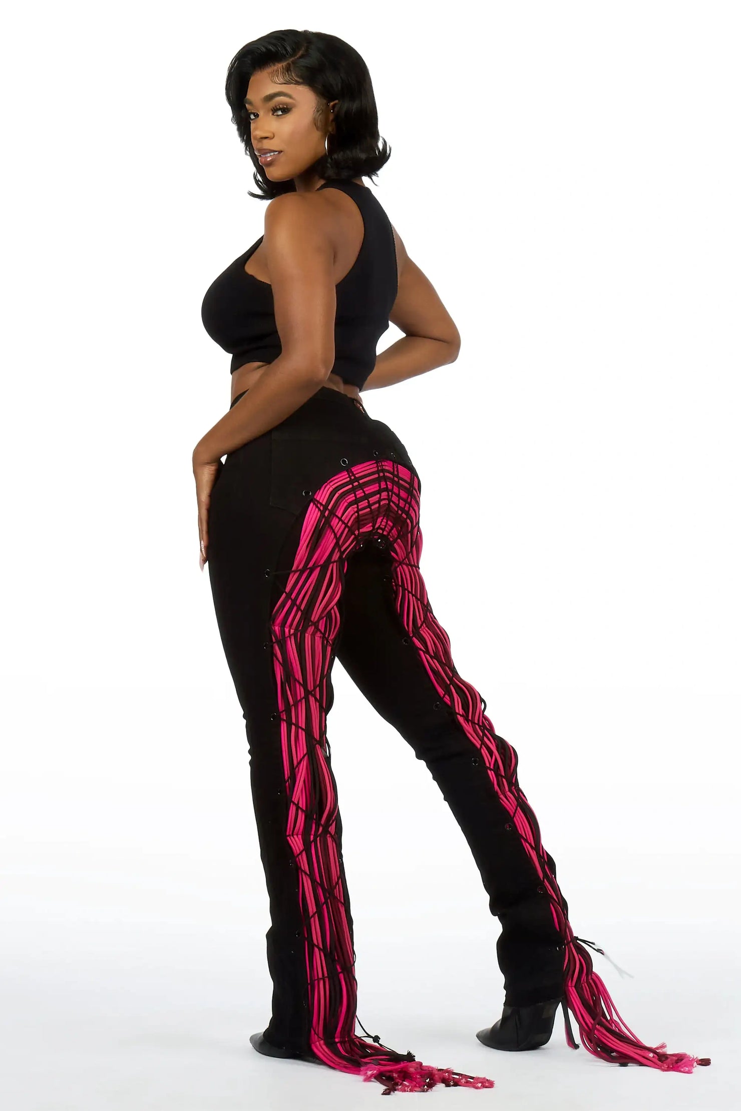 Ottiana Black/Pink Stacked Flare Jean