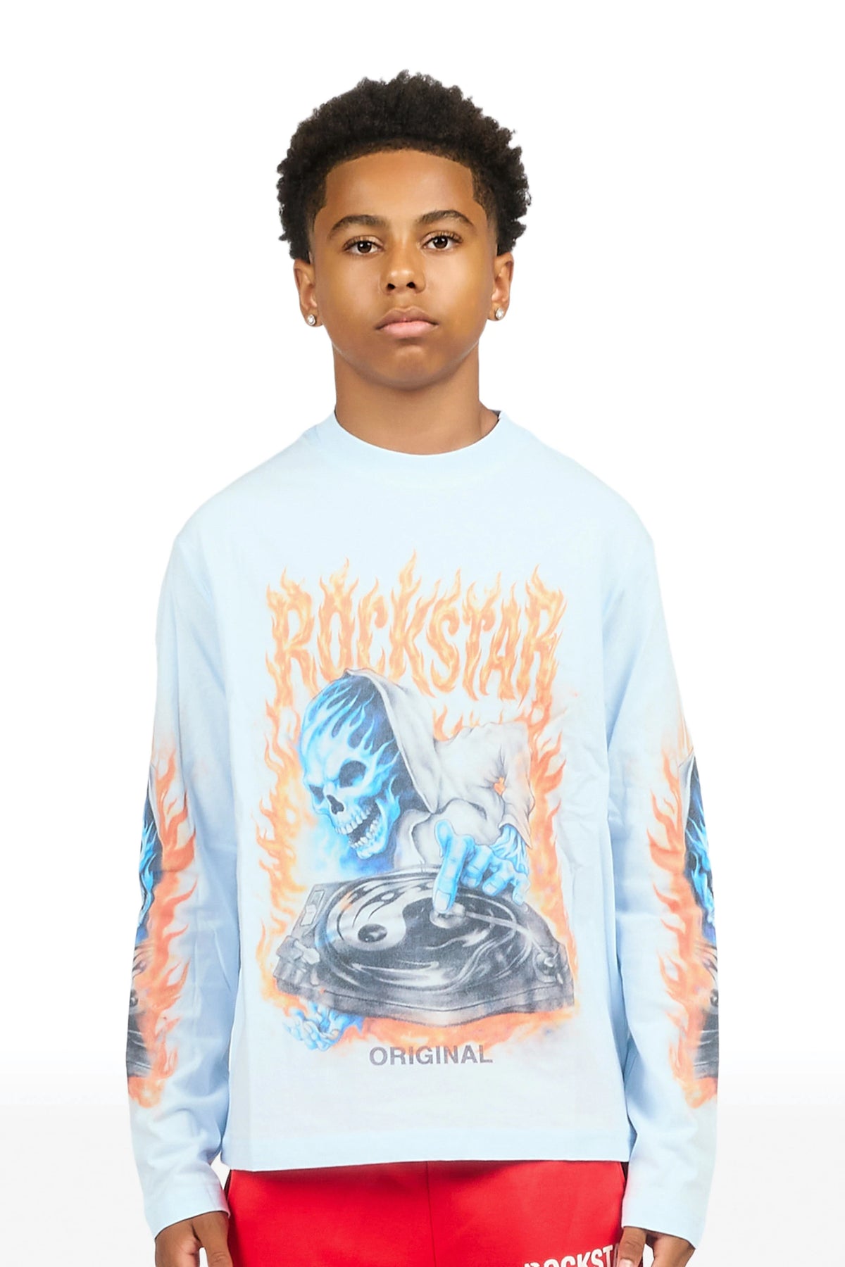 Boys Dice Light Blue Long Sleeve Graphic T-Shirt