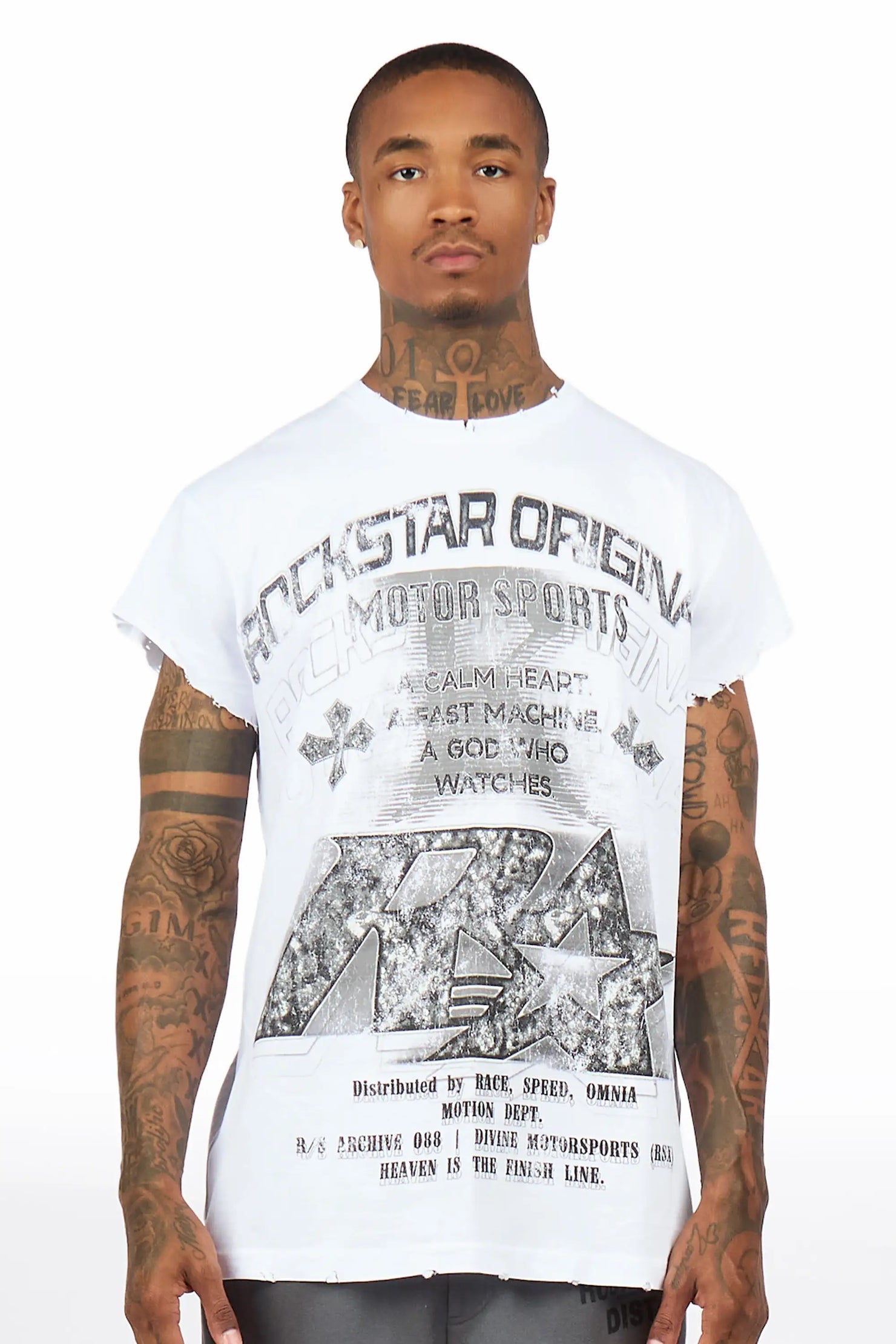 Byson White Oversized Cut Sleeve T-Shirt