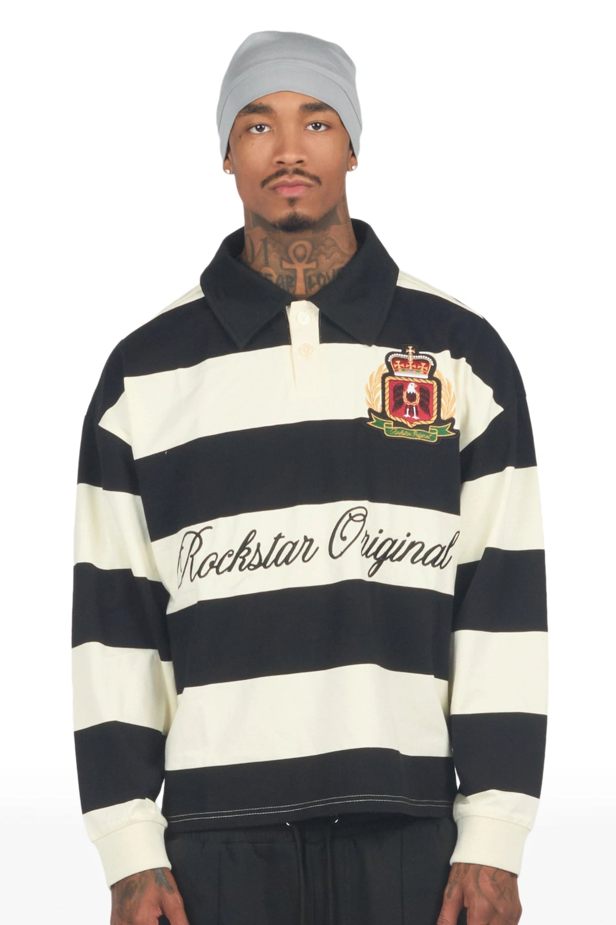 Flynn White/Black Long Sleeve Polo Shirt