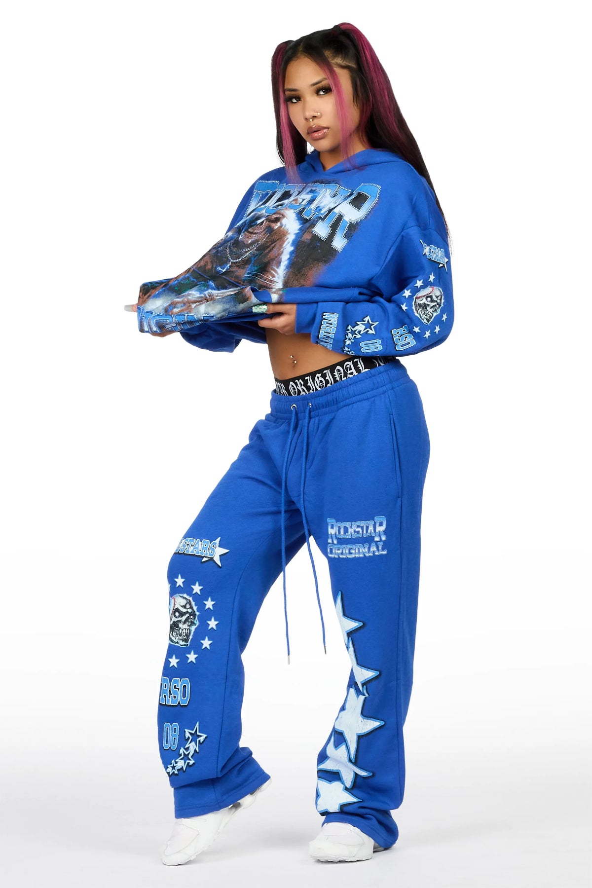 Jaiyana Royal Blue Graphic Baggy Fit Track Set