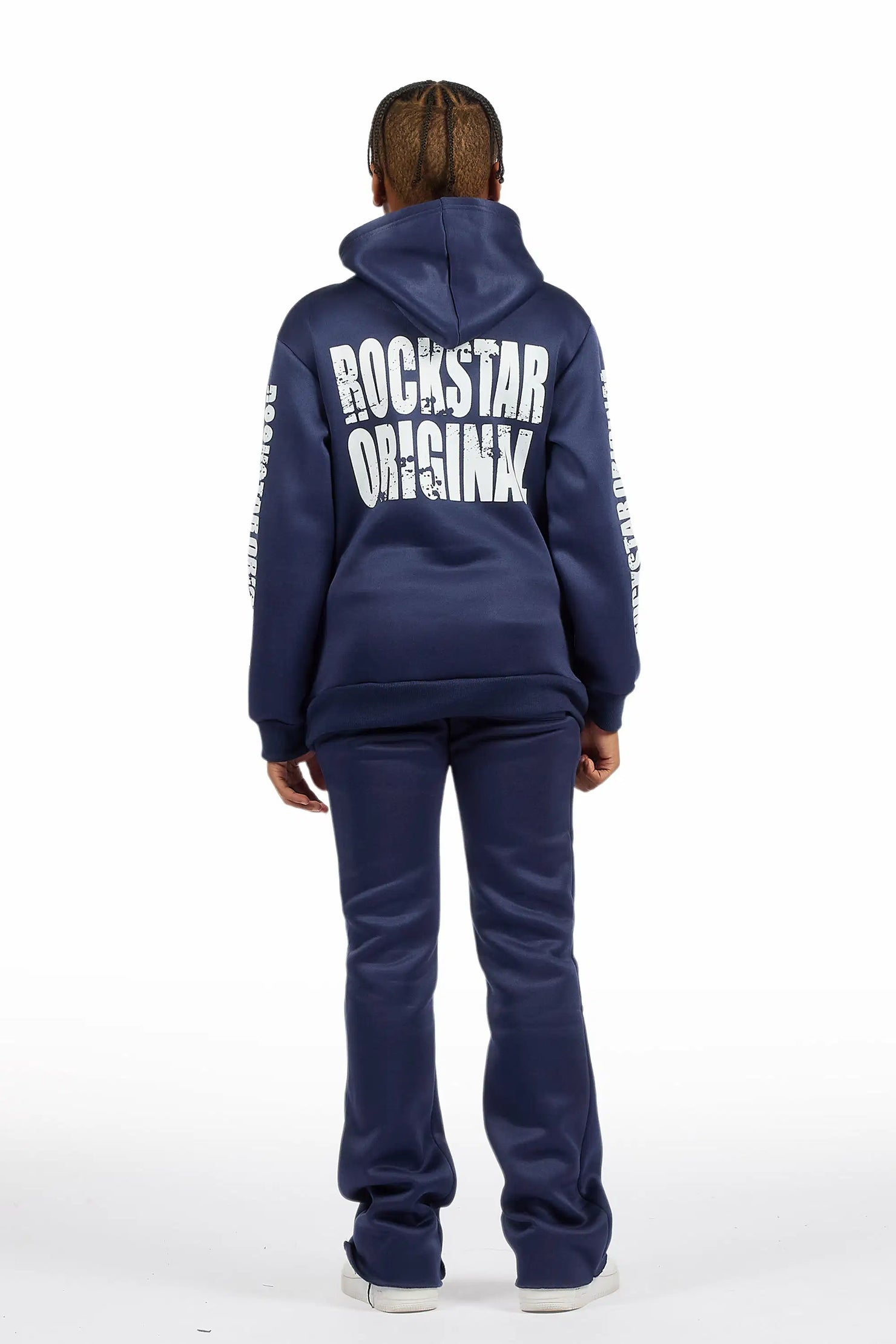 Boys Keve Navy Hoodie Stacked Track Pant Set