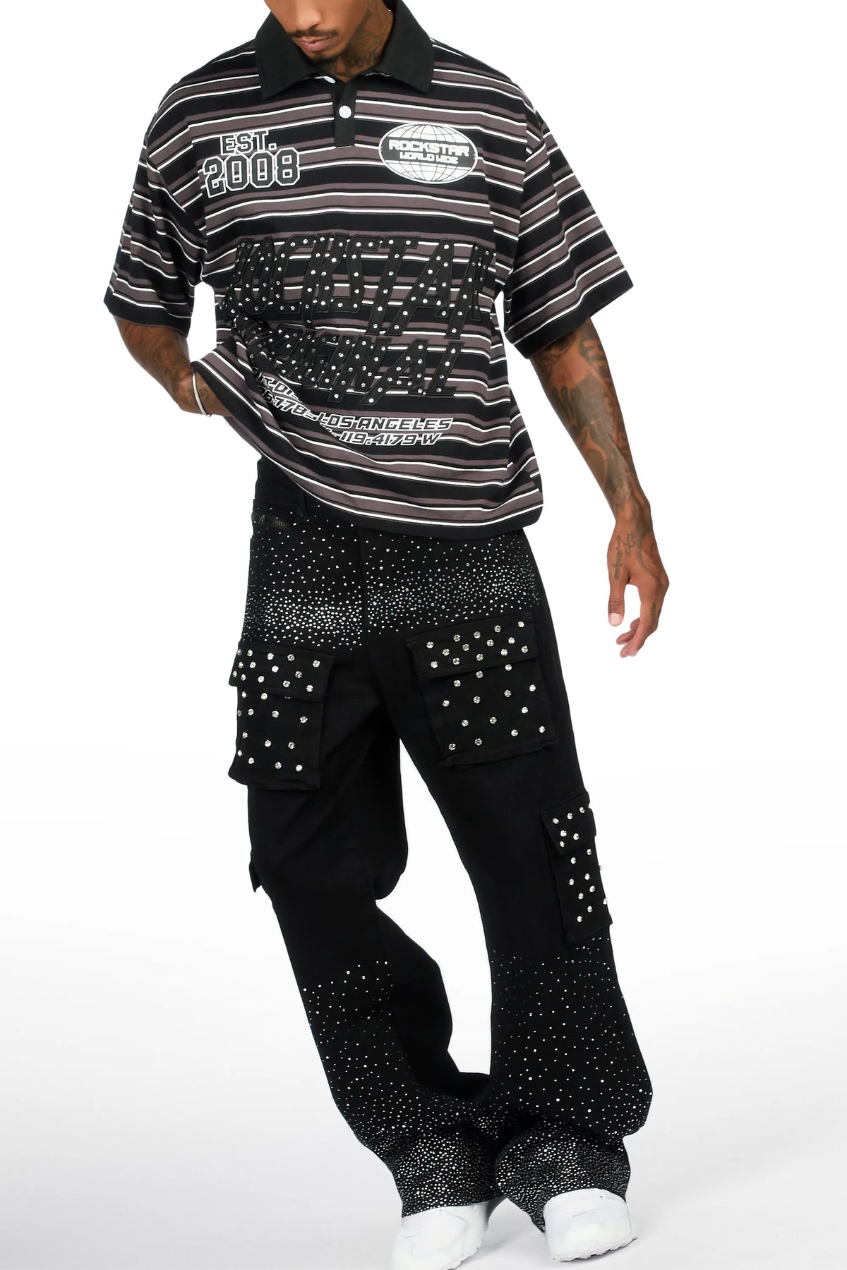Arman Black Rhinestones Baggy Fit Jeans