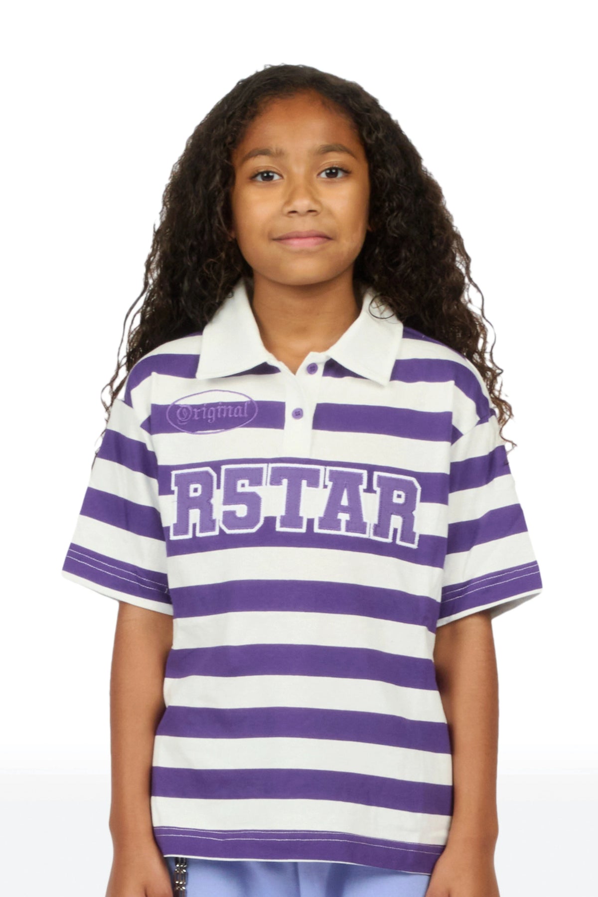 Girls Fintan Purple/Cream Polo