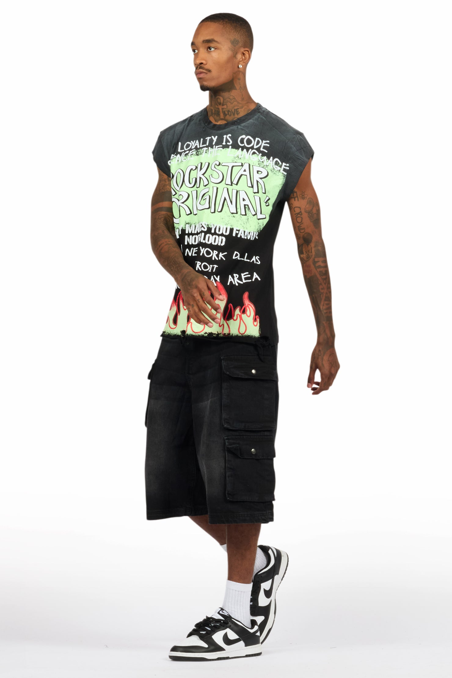 Beno Black Muscle Tee/Denim Jort Set