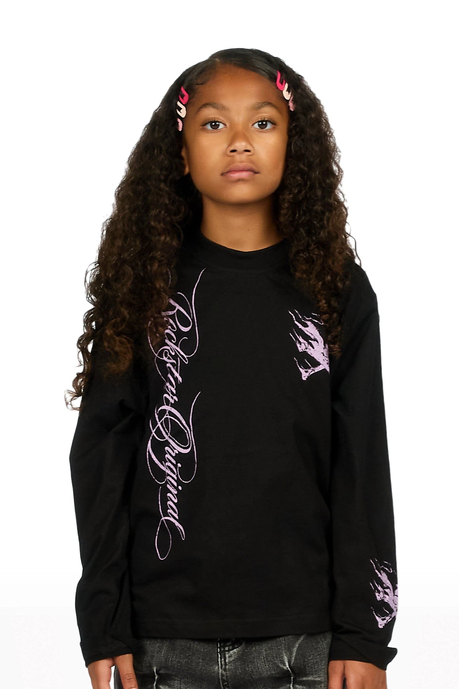 Girls Cabain Black/Pink Long Sleeve Graphic T-Shirt